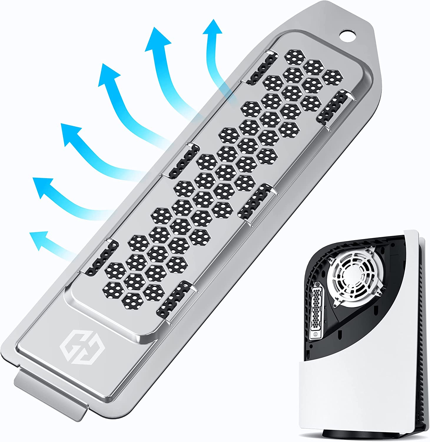 GRAUGEAR PS5 SSD Heatsink Cover, Heat Dissipation Solution for M.2 Expansion Slot, Fits All Ssds with Heatsink, Breathable Cellular Hole Design, Cooling and Dust Proof, Metal, Silver image number 6