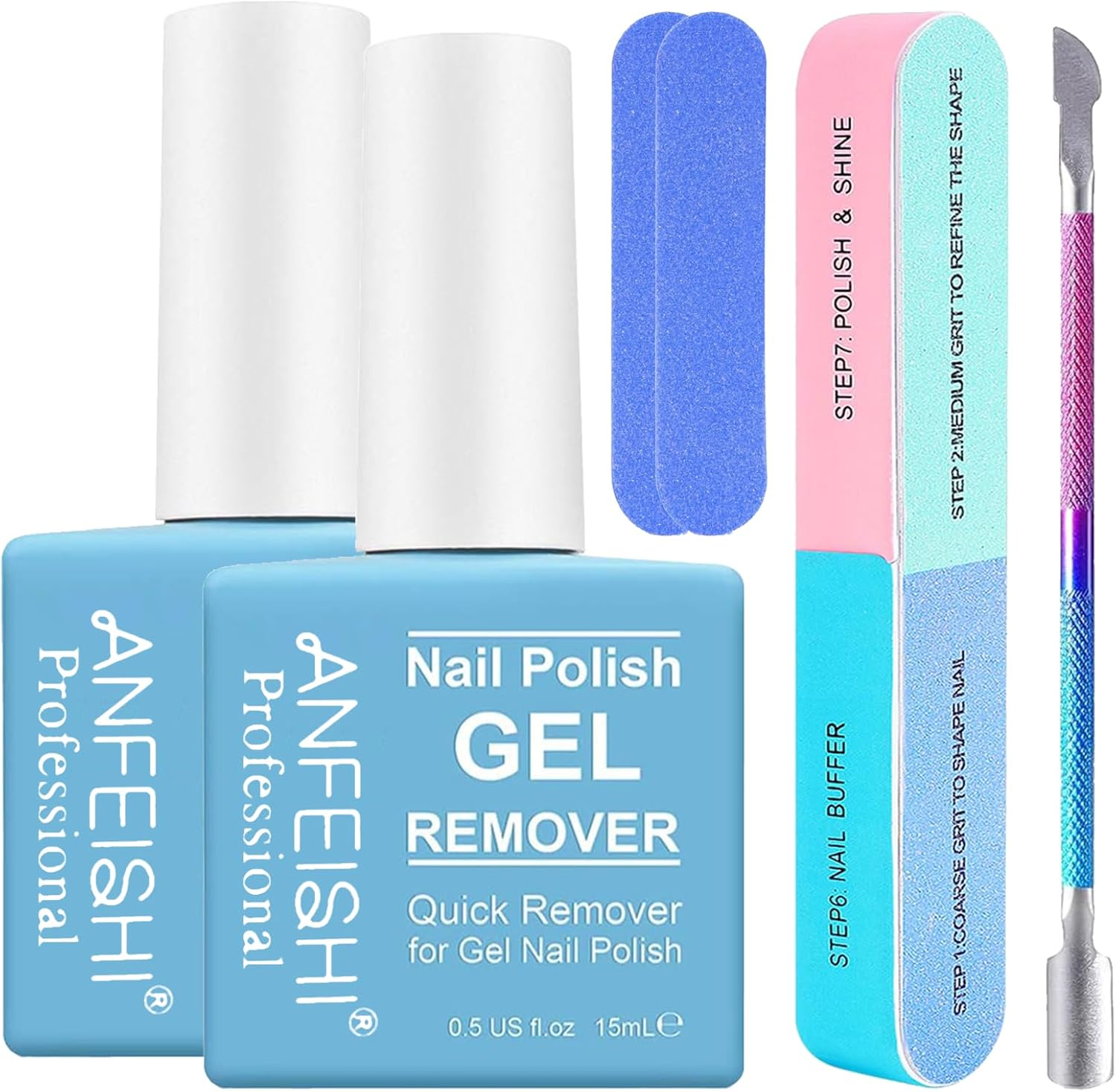 2PCS Professional Gel Nail Polish Remover Kit with Rubbing Strip, Quickly & Easily Remove Nail Polish within 3-5 Minutes, Non-Irritating, Include Sponge Strip and Steel Push image number 6