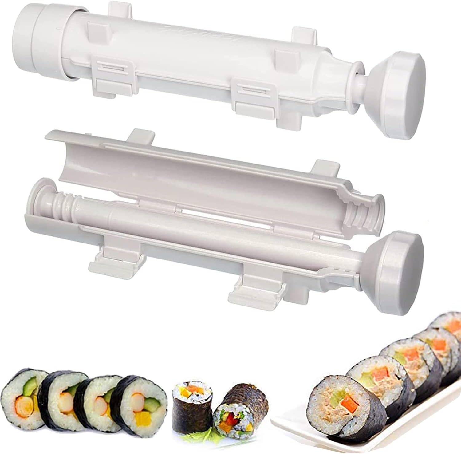 2 Pack Quick Sushi Roller Kit Home Sushi Rolls Maker Bazooka Kitchen Easy Cooking Tools Tube Shape Food Sushi Mold Maker
