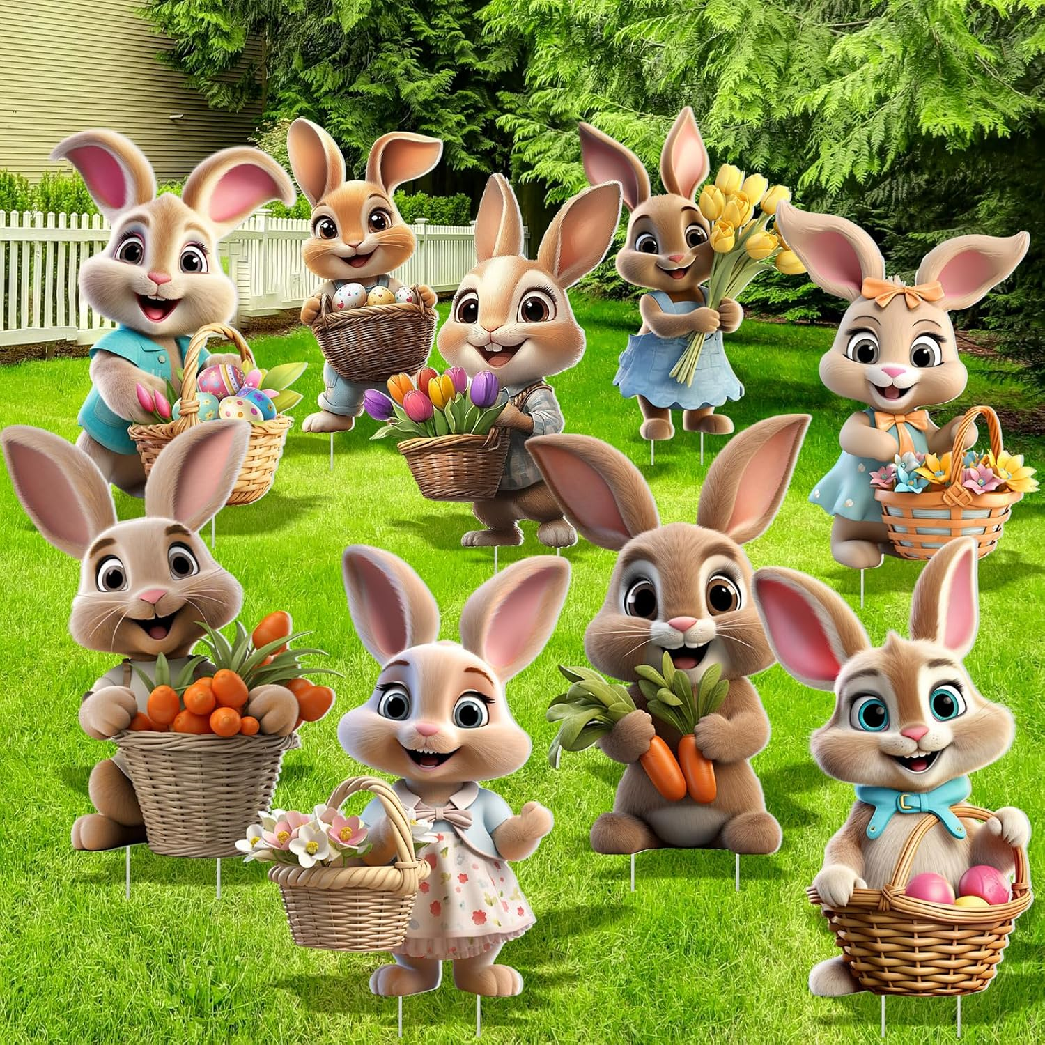Memorywuu 9 Pcs Easter Bunny Decorations Outdoor Colorful Easter Yard Signs with Stakes Outdoor Easter Decorations Easter Bunny Yard Sign Easter Lawn Signs for Home Lawn Patio Ornaments Easter Decor image number 4