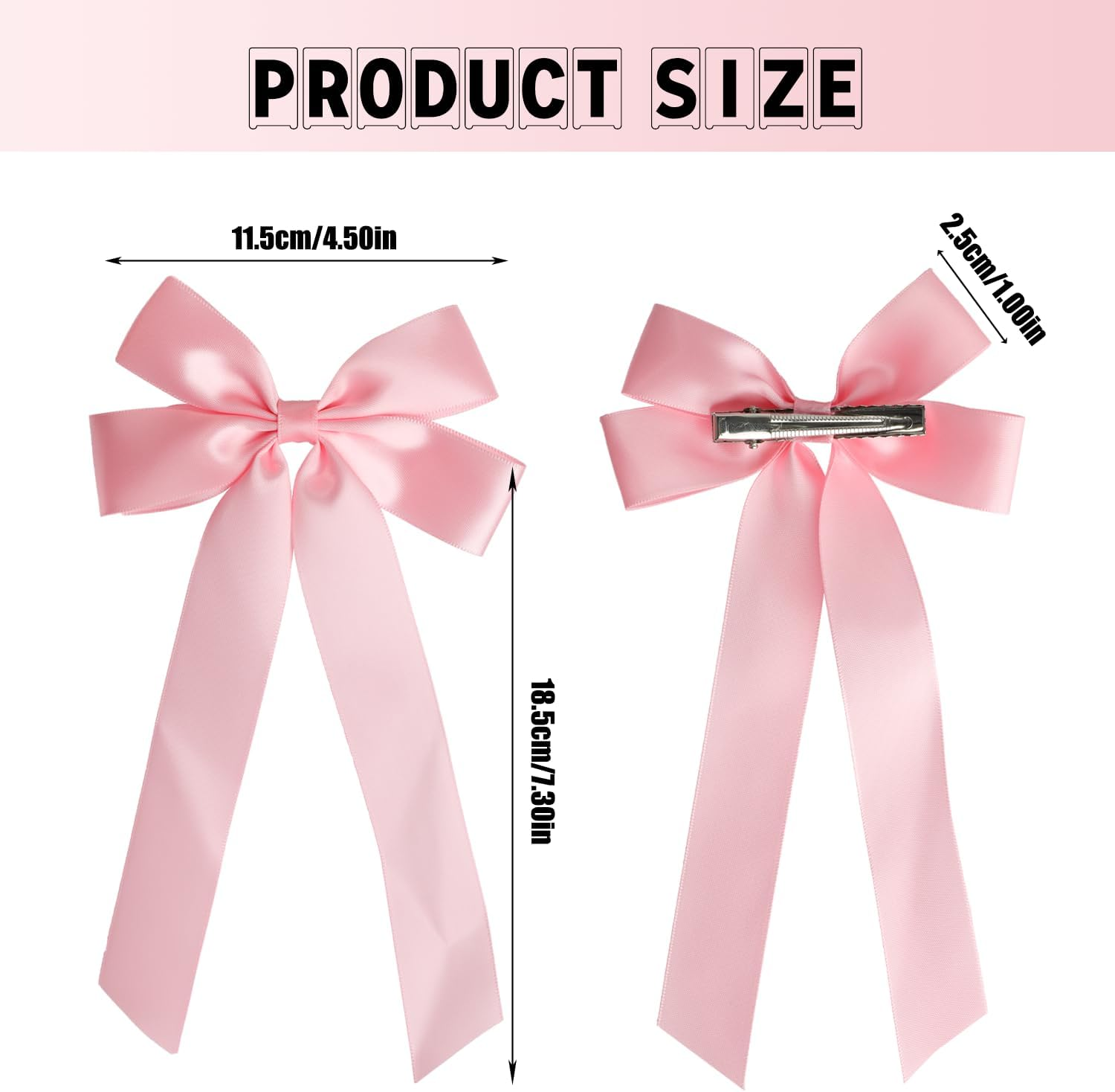 2Pcs Pink Hair Bows for Women,Hair Ribbon Hair Bows with Long Tail,Cute Hair Barrettes with Bow Accessories,Adorable Long Hair Accessories, Valentine'S Day Accessories for Women Girls Kids image number 2