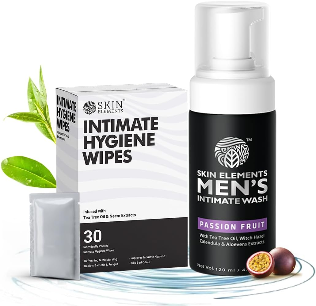 Skin Elements Men'S Intimate Hygiene Combo with Passion Fruit 120 Ml+ 30 Wipes Ph Balanced Foaming Hygiene Wash Prevents Irritation & Bad Odor image number 4