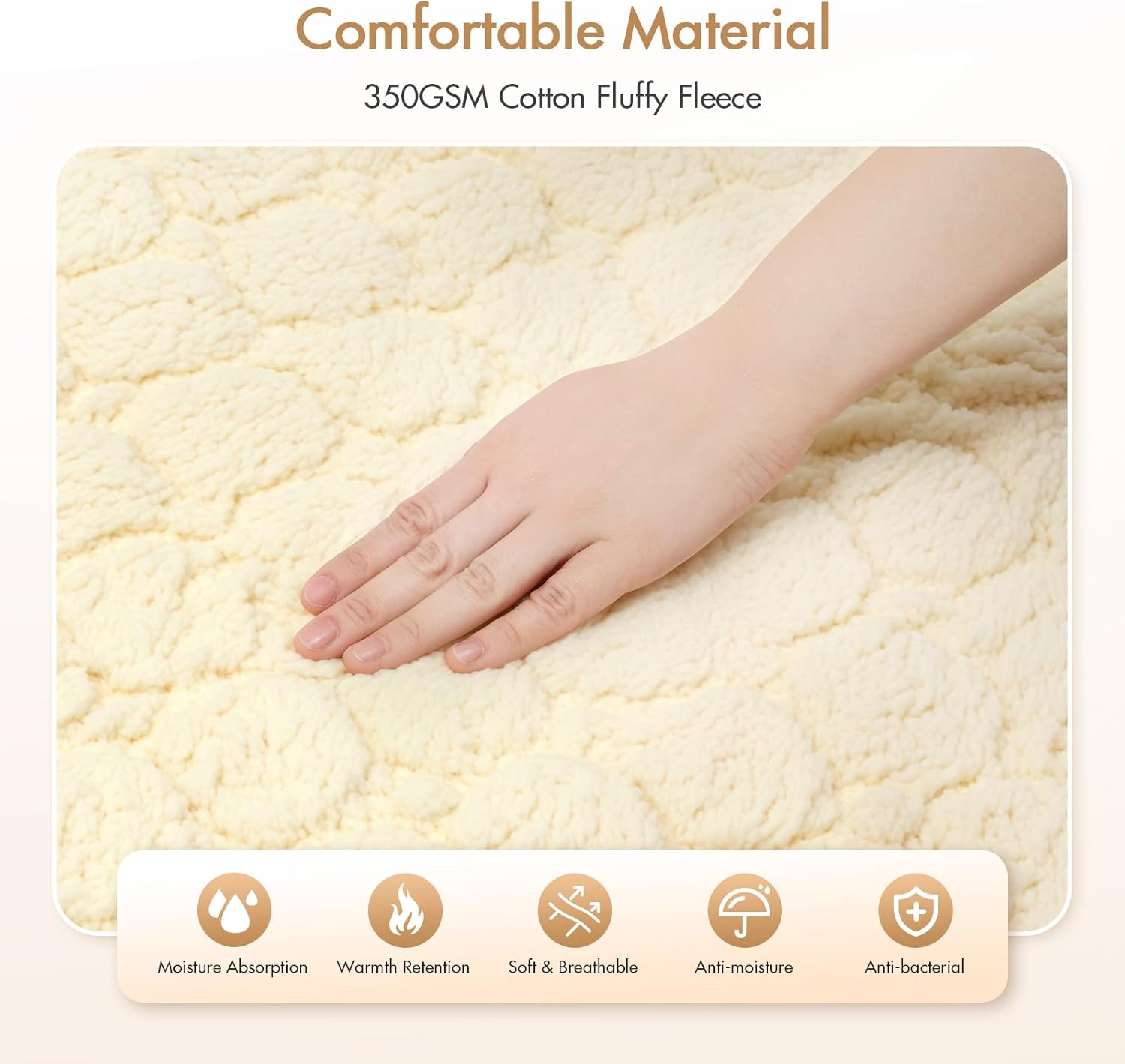 ADVWIN Double Size Electric Blanket, Cotton Fluff Heated Mattress Pad with Dual Control, 3 Heating Settings, Machine Washable, Adjustable Heating Area, 191X139Cm, Beige