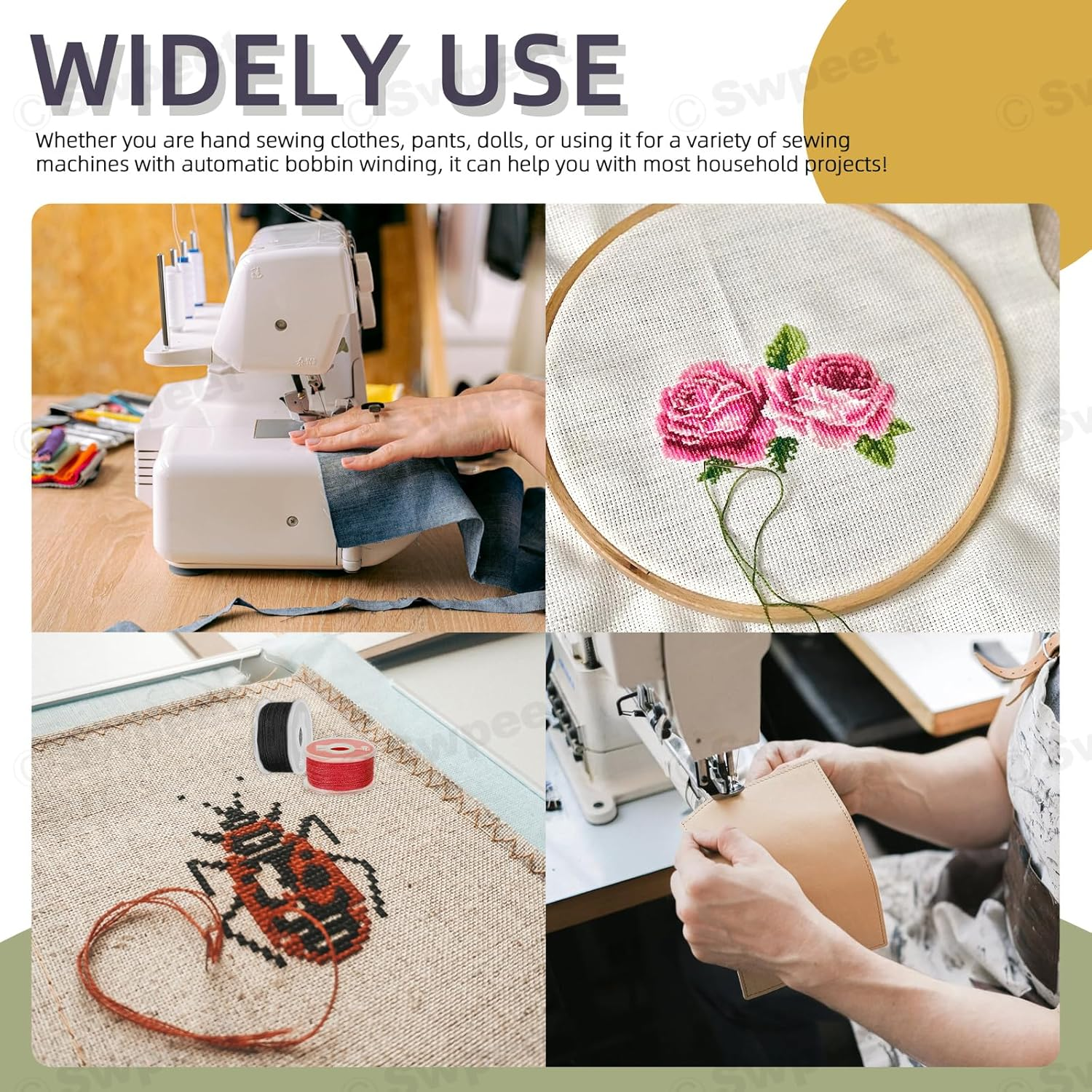 Swpeet 72Pcs 36 Colors Bobbins Sewing Threads Kit, Prewound Bobbins and Thread Spools per Polyester Sewing Thread Spools for Sewing Machine, Sewing Supplies for Hand, Travel, DIY and Home image number 2