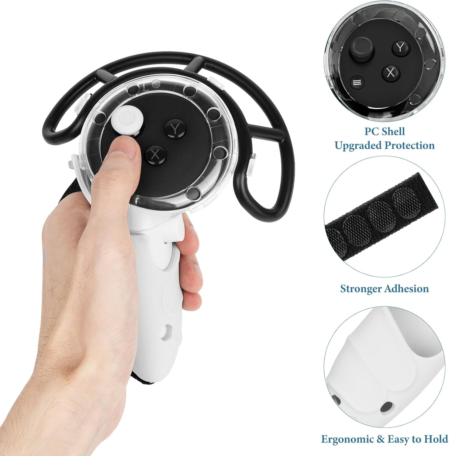 Geekria Anti-Collision Protection Frame Cover Set Compatible with Meta Q3, VR Controller Grips Cover, PC Clear Cover with Knuckle Strap Rocker, Handle Bumper Guard Set (White, 1 Pair) image number 3