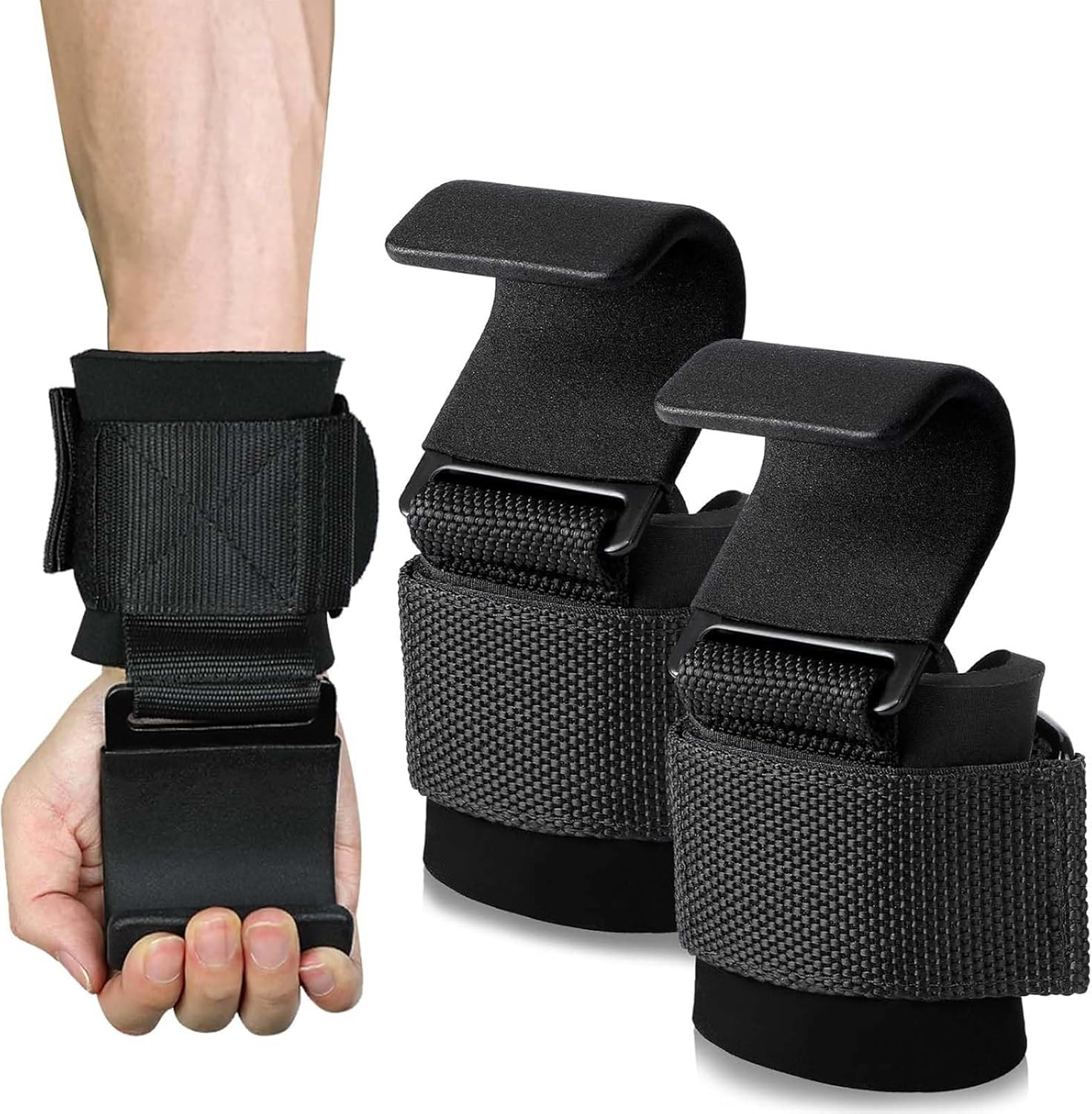 Sports Weightlifting Hooks with Wrist Straps | Double Leather Lifting Straps | for Men Deadlift Gym Straps | with Cushion Wrist Loop, Gym Lifting Wrist Wraps | for Weightlifting (Pair) image number 6