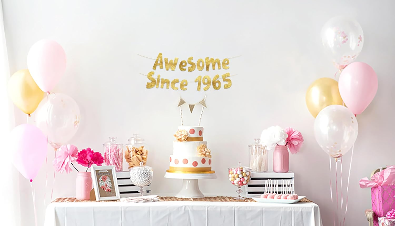 Awesome since 1965 Gold Glitter Banner - 60Th Birthday and Anniversary Party Decorations