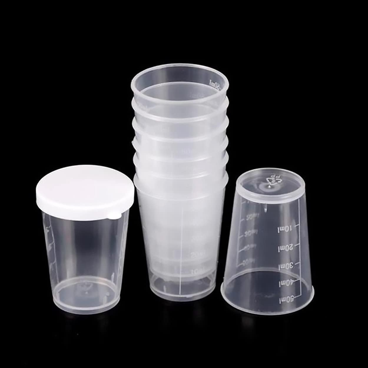 Dadamong 20PCS Plastic Medicine Measuring Cups with Lids, Clear Reusable Graduated Cups Transparent Scale Measuring Cups, Measure Container for Mixed Pills, Liquid Medication (50ML) image number 6