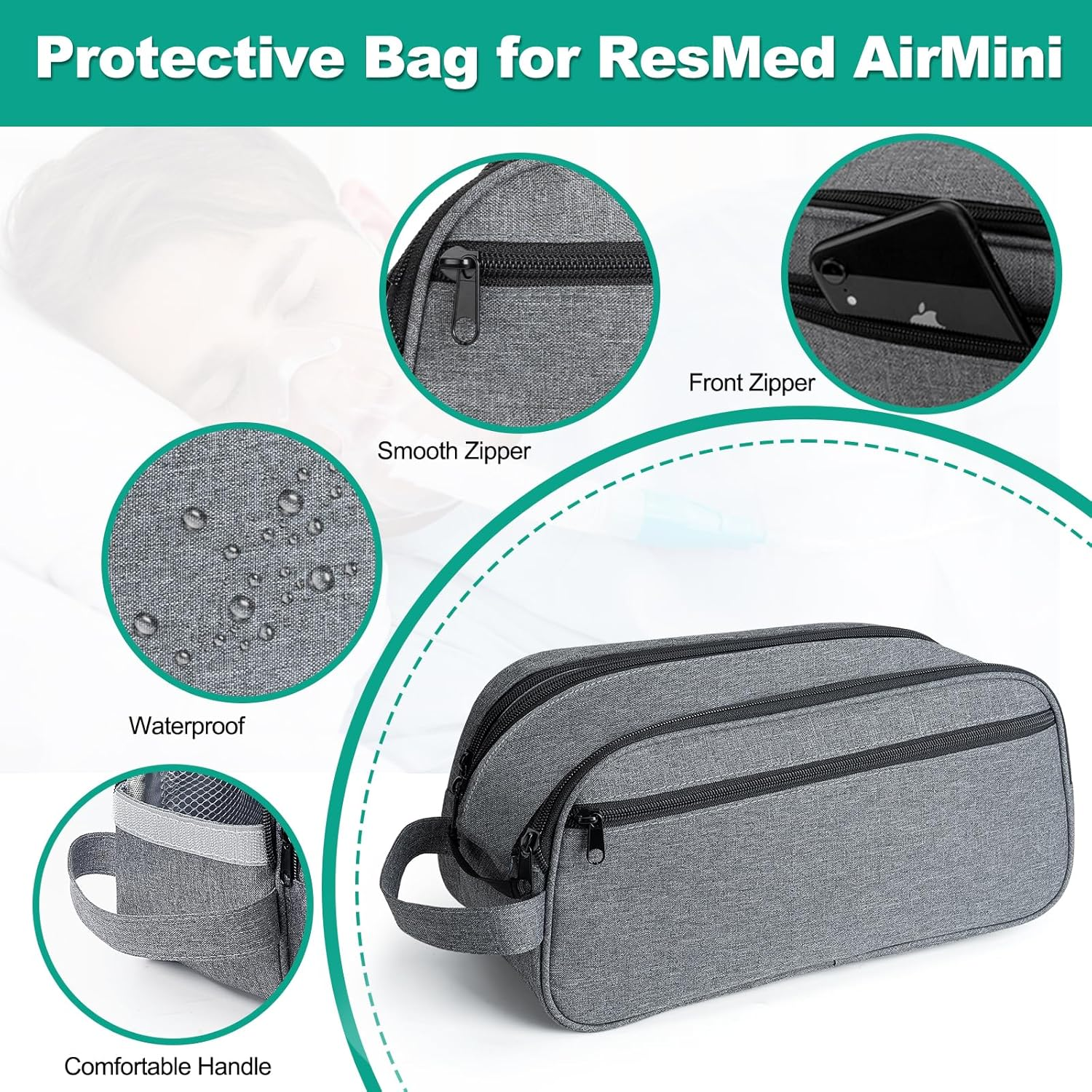 CPAP Travel Bag for Resmed Airmini Machine, Portable Storage Organizer Case Fits for CPAP Machine and Accessorie, Grey image number 1