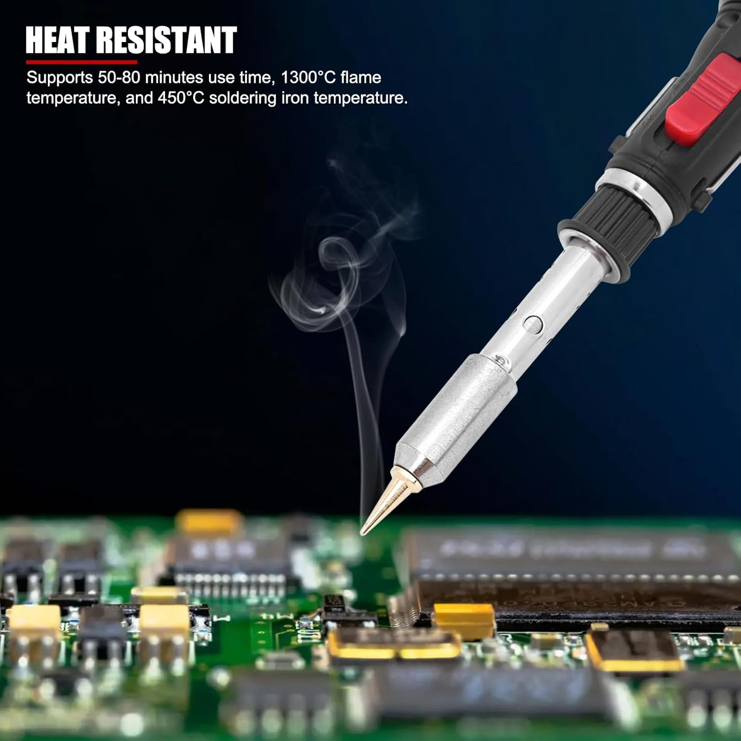 EVTSCAN 5 Inch Portable Butane Gas Soldering Iron, with 4 Tips Kit, 12 Ml Refillable Tank Capacity, Quick Heat-Up Time, up to 1300&deg;C Flame Temperature, for Electronics Circuit Boards image number 1