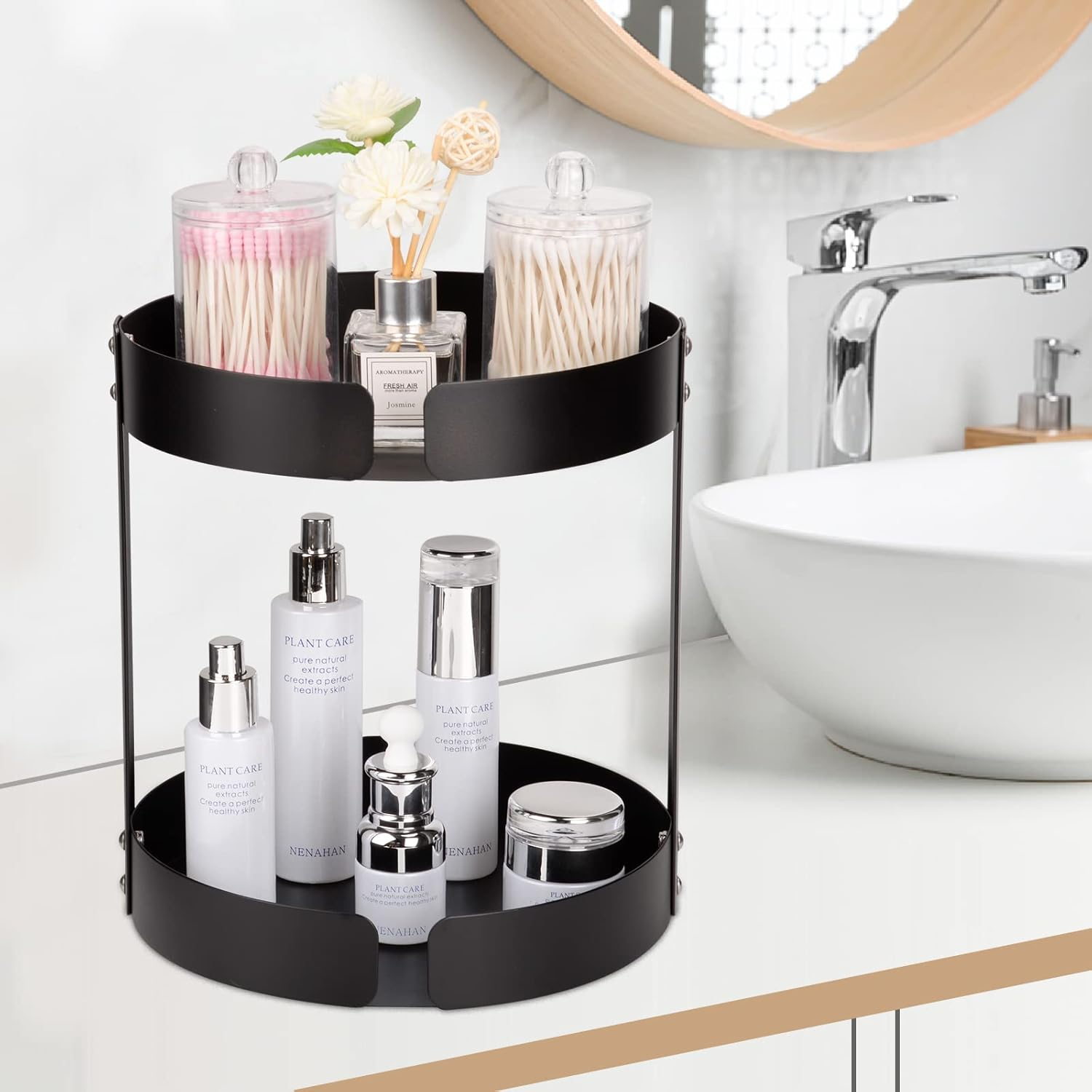 2 Tier Bathroom Countertop Organizer, Stainless Steel Sink Storage Shelf, Waterproof and Rustproof, Premium Counter Rack Vanity Tray with Non-Slip Mat for Perfume, Makeup, Coffee image number 3