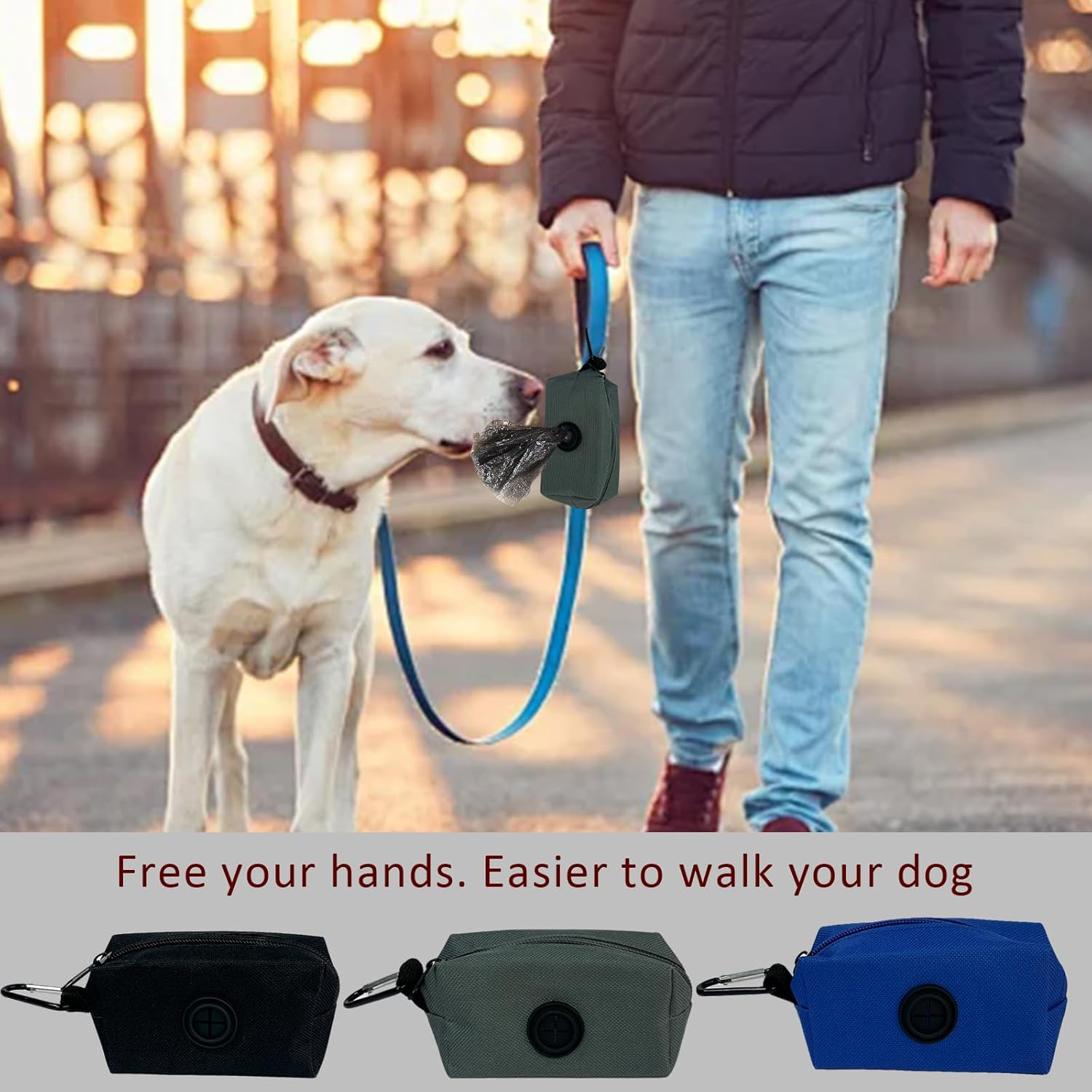 2Pcs Dog Poop Bag Holder for Leash Attachment, Hand Free Pet Waste Bag Dispenser Zippered Pouch, Portable Lightweight Fabric Bag Set with Leash Clip for Doggie Puppy Trash Bags (Gray) image number 6