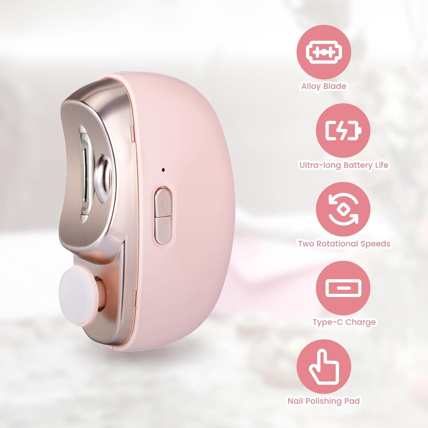 Electric Nail Clipper, 3 in 1 Automatic Electric Nail Clipper with Polishing, 2 Adjustable Speeds & Polishing Toenail Clippers, Electric Toe Nail Clippers Nail Cutter for Seniors Kids Adults (Pink) image number 4