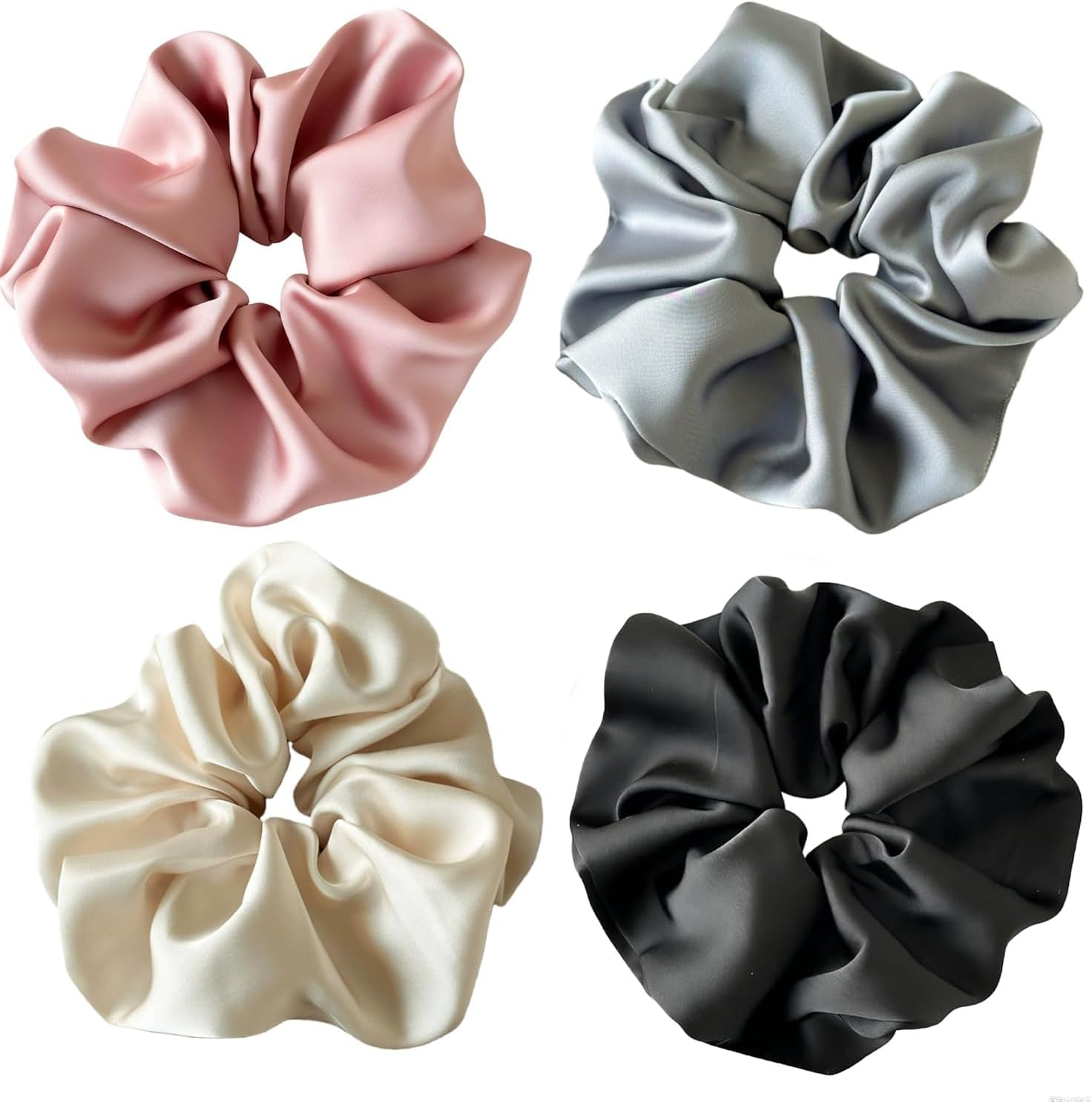 Jumbo Satin Scrunchies for Women, 2-Pack No-Damage Silk Scrunchies, Large Oversized Gentle Hair Ties That Reduce Breakage & Frizz, for Thick Hair Ponytail & Bun-Black and Beige