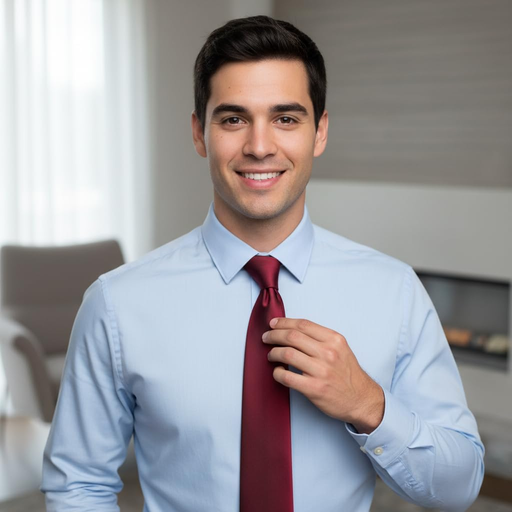 Mens Red Tie, Burgundy Skinny Tie, Satin Fabric Necktie for Business and Wedding, Red Wine Tie, 59X2.4X1.4 Inches, Compatible with Various Occasions, Ruibex image number 2