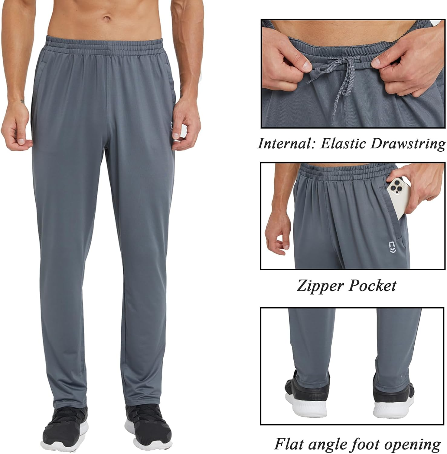 ZENGVEE Sweatpants for Men with Zipper Pockets Open Bottom Athletic Pants for Jogging, Workout, Gym, Running, Training image number 5