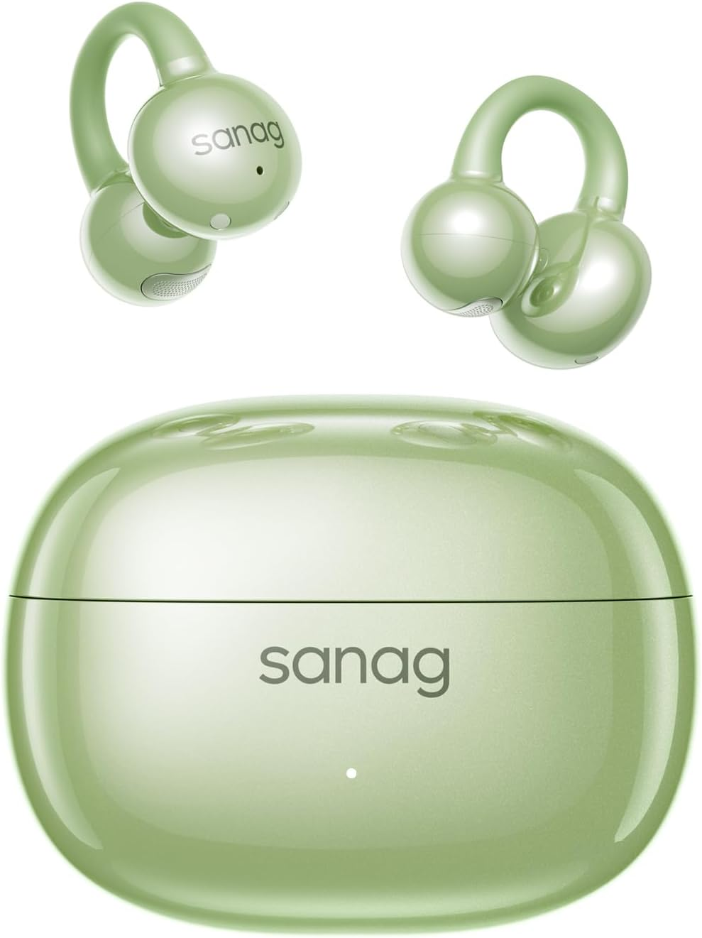 Sanag Z60S Open Ear Free Clip on Headphones, True Wireless Bluetooth Earbuds, IPX4 Waterproof OWS Earphones, Noise Cancelling Calls, 50H Playtime for Workout Sport Running (Green)