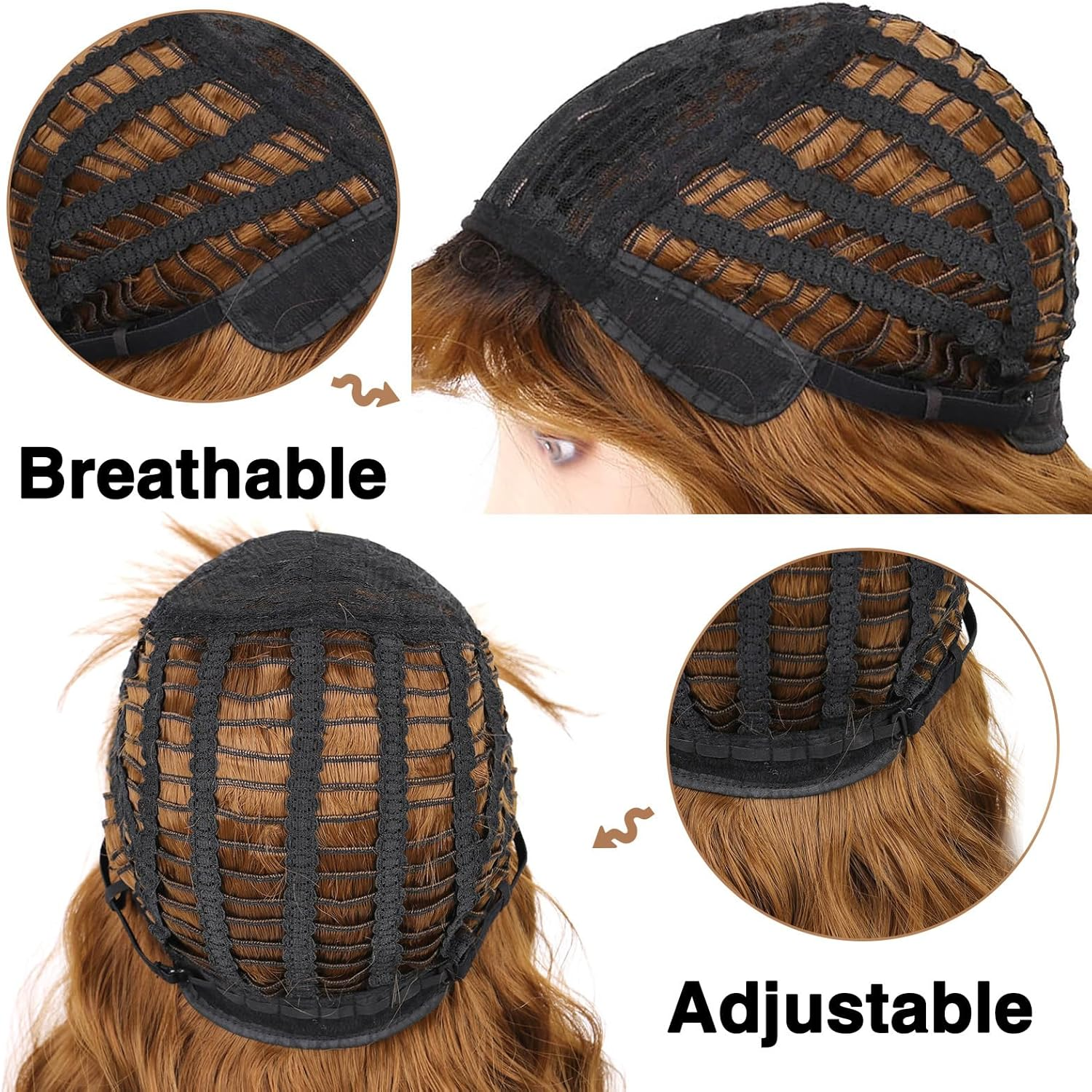 Daimer Brown Wig with Bangs Auburn Wigs for Women Short Wavy Light Brown Wig Shoulder Length Curly Bob Synthetic Heat Resistant Fibre for Daily Party Use (16 Inches) Natural Curly image number 2