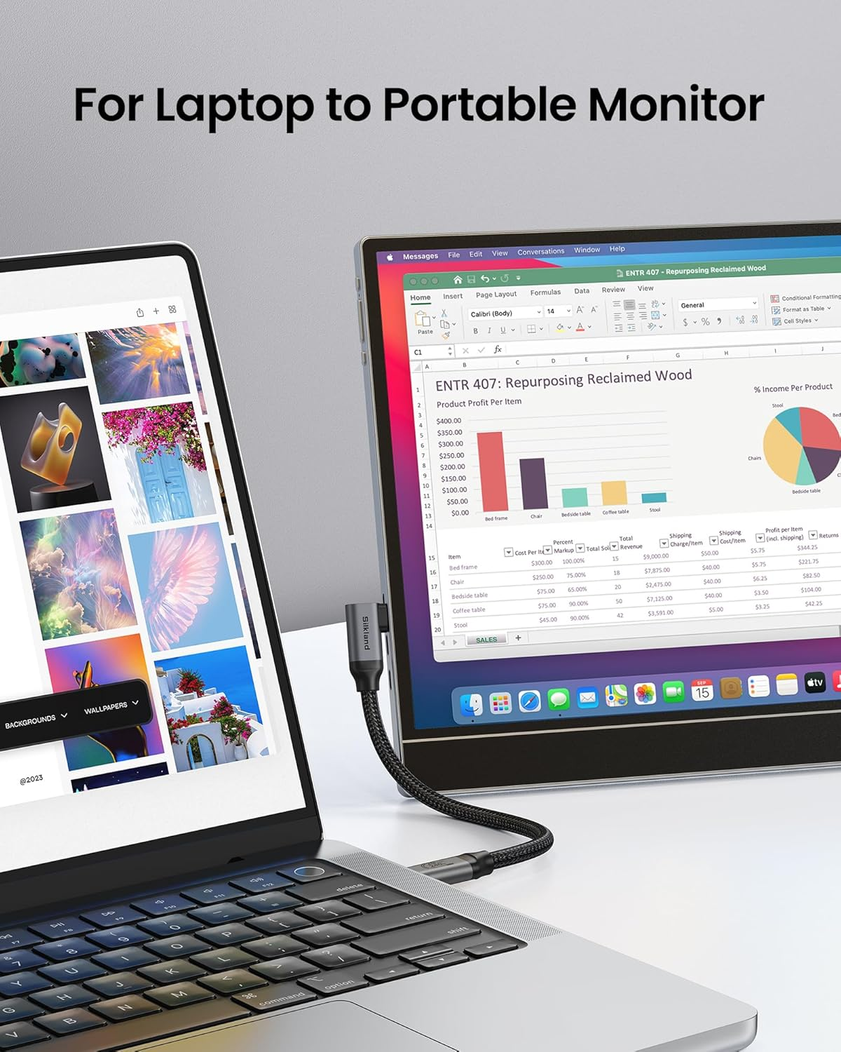 Silkland USB C Monitor Display Cable Right Angle 2M, 5K/4K@60Hz 8K@30Hz 90 Degree USB C 3.2 Gen 2X2 Video Cable, 20Gbps Data Transfer, 240W Fast PD Compatible for Macbook, Tablet, Mac Studio