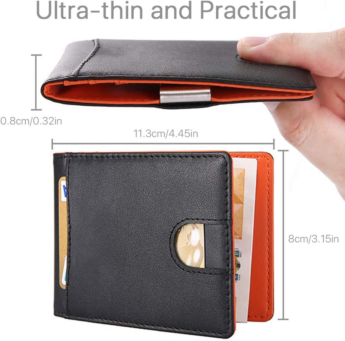 Wallets Mens RFID Blocking with Money Clip, Bi-Fold Slim Leather Men Wallet Credit Card Holder image number 4