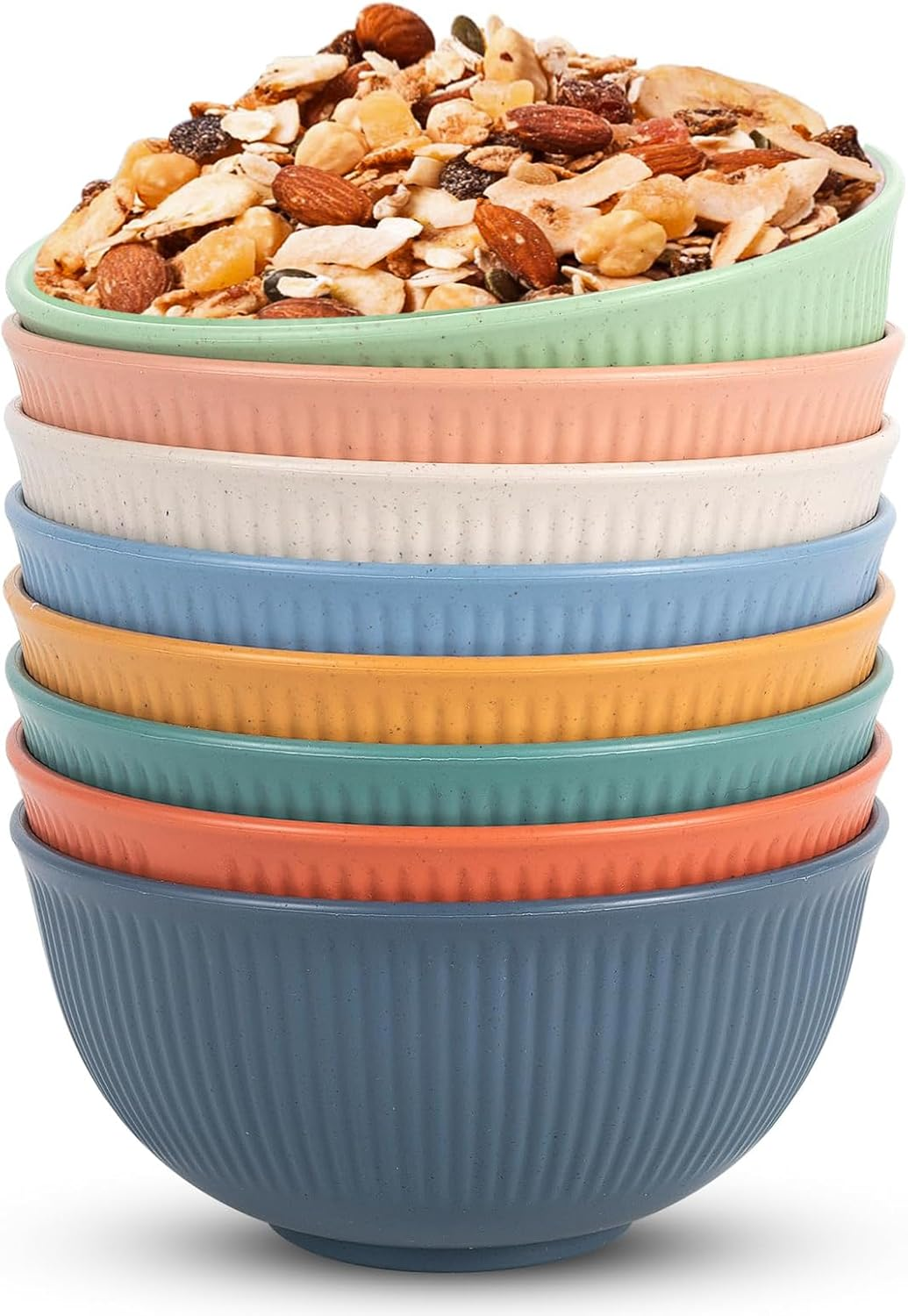 DXQCHDUO Unbreakable Bowls Set of 8,Lightweight Breakfast Cereal Bowls,Reusable and Sturdy Unbreakable Bowl for Soup,Colourful Salad Bowls,Dinner Bowl, Dessert Bowl Set for Bbq,Picnic