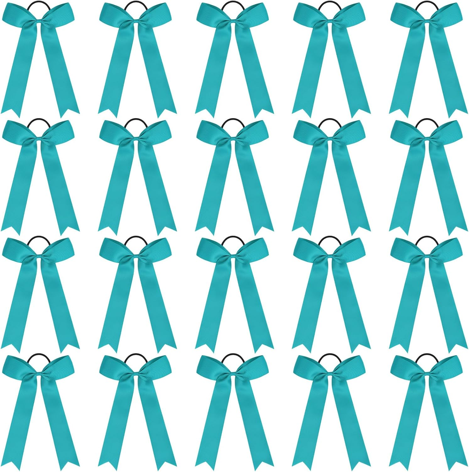 CEELGON 20 PCS College Style Cheer Bows Collegiate Long Tail Skinny Bow Elastic Hair Tie for Teens Girls Softball Competition Sports Cheerleaders (Teal)