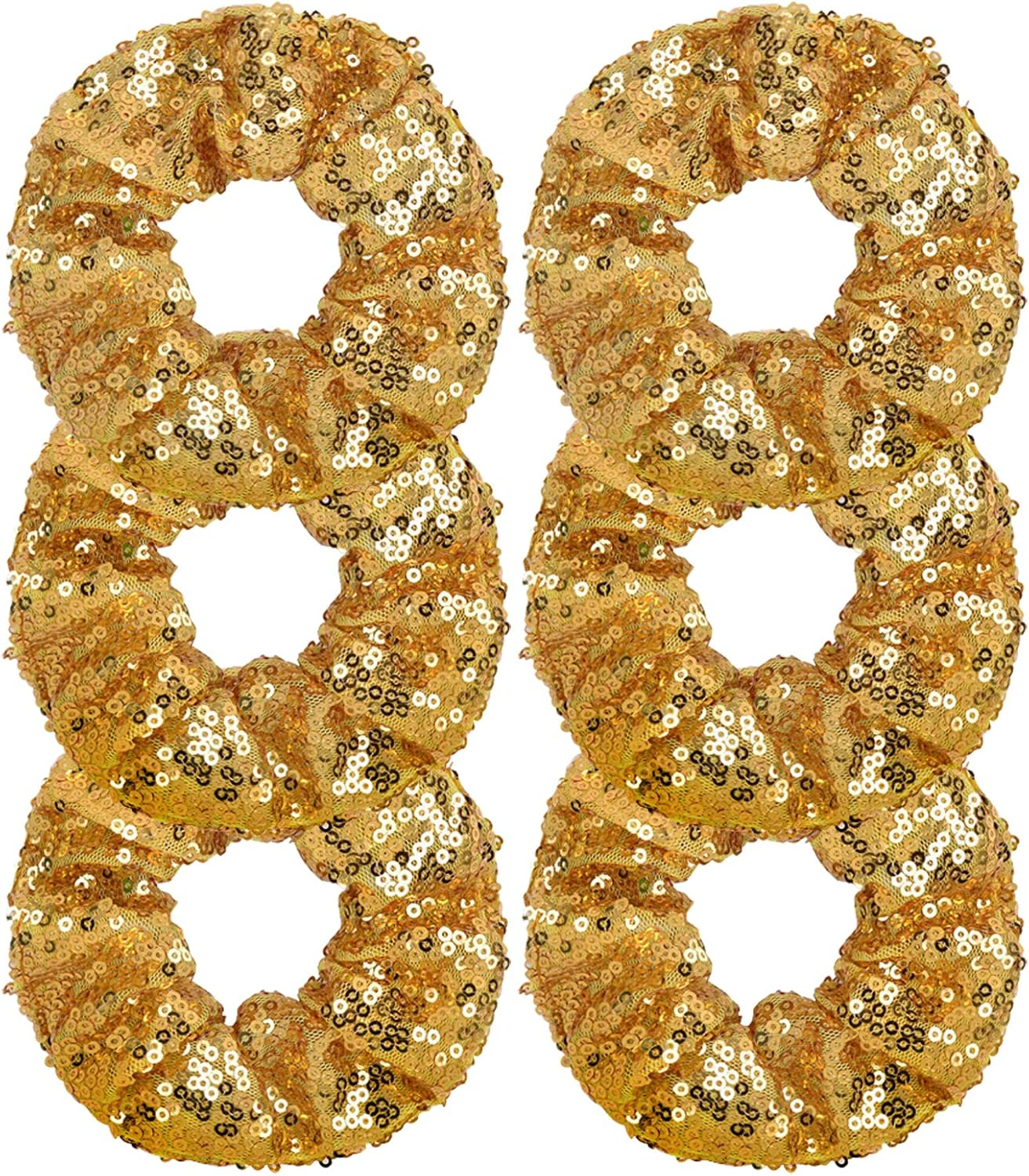 OTYOU 6 Pack Sequins Hair Scrunchies Rich Tones Scrunchy Metallic Bobbles Elastic Hair Bands Ties Glitter Ponytail Bun Holders Hair Accessories for Women Girls (Green)