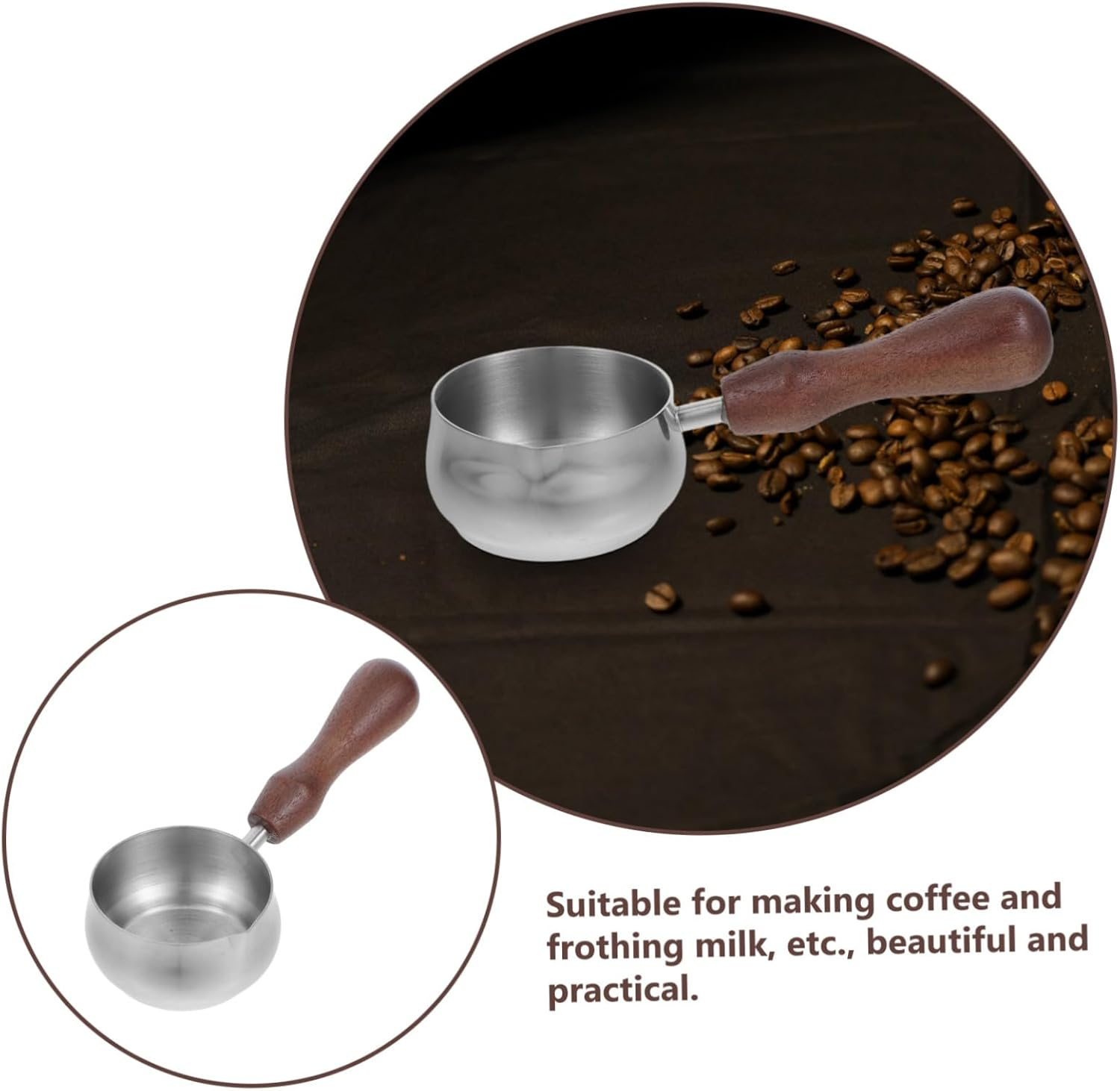 IMIKEYA Stainless Steel Butter Warmer Pan with Wooden Handle Small Milk Jug Espresso Cup Pour Spout for Coffee Frothing and Milk Heating Multifunctional Breakfast Pot image number 4