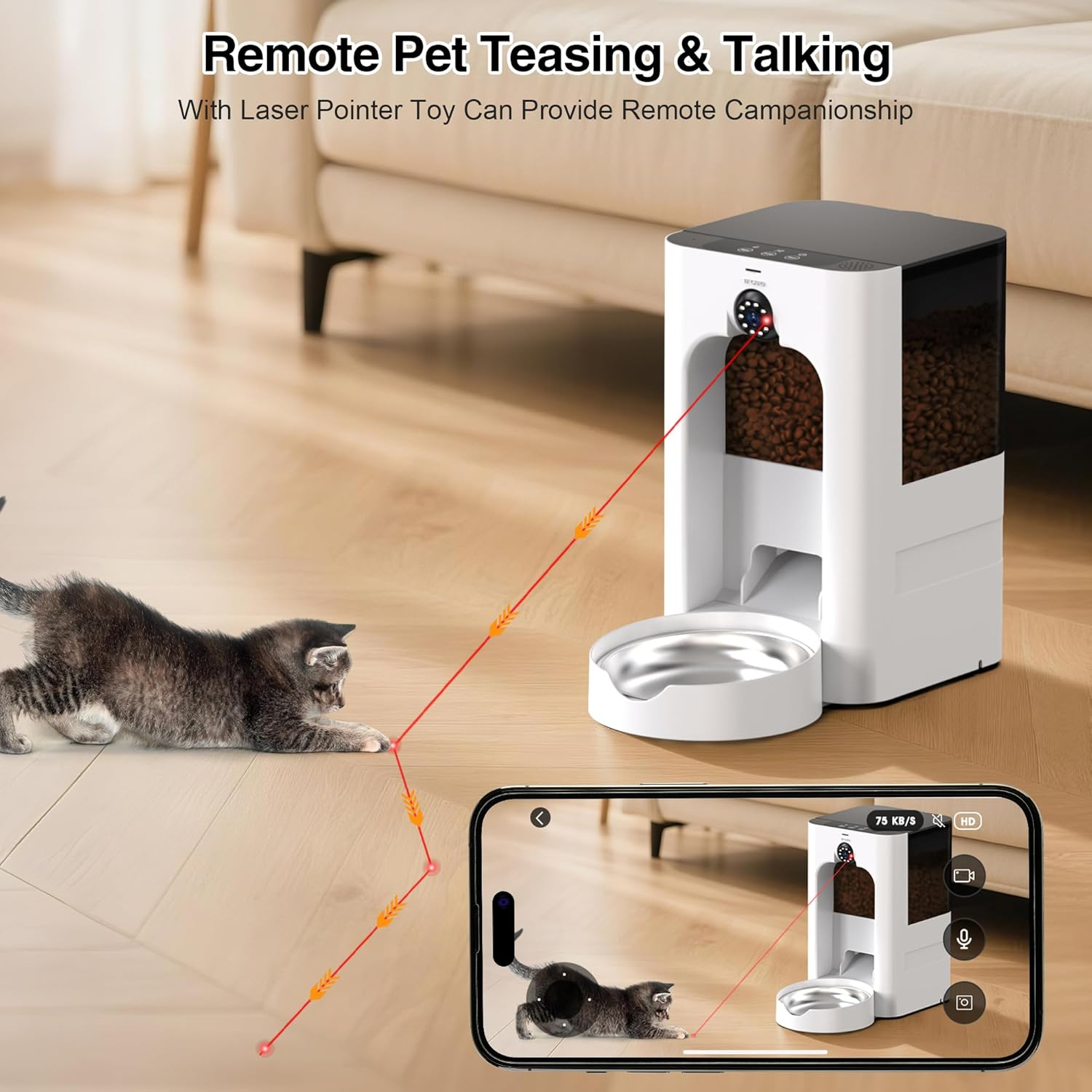 Advwin 5L Automatic Feeder with Camera for Cat & Dog, 5G Wifi Pet Smart Food Dispenser with Laser Teaser, Night Vision, 1080P HD Video, 15S Voice Recorder, Low Food & Motion/Sound Alerts image number 6