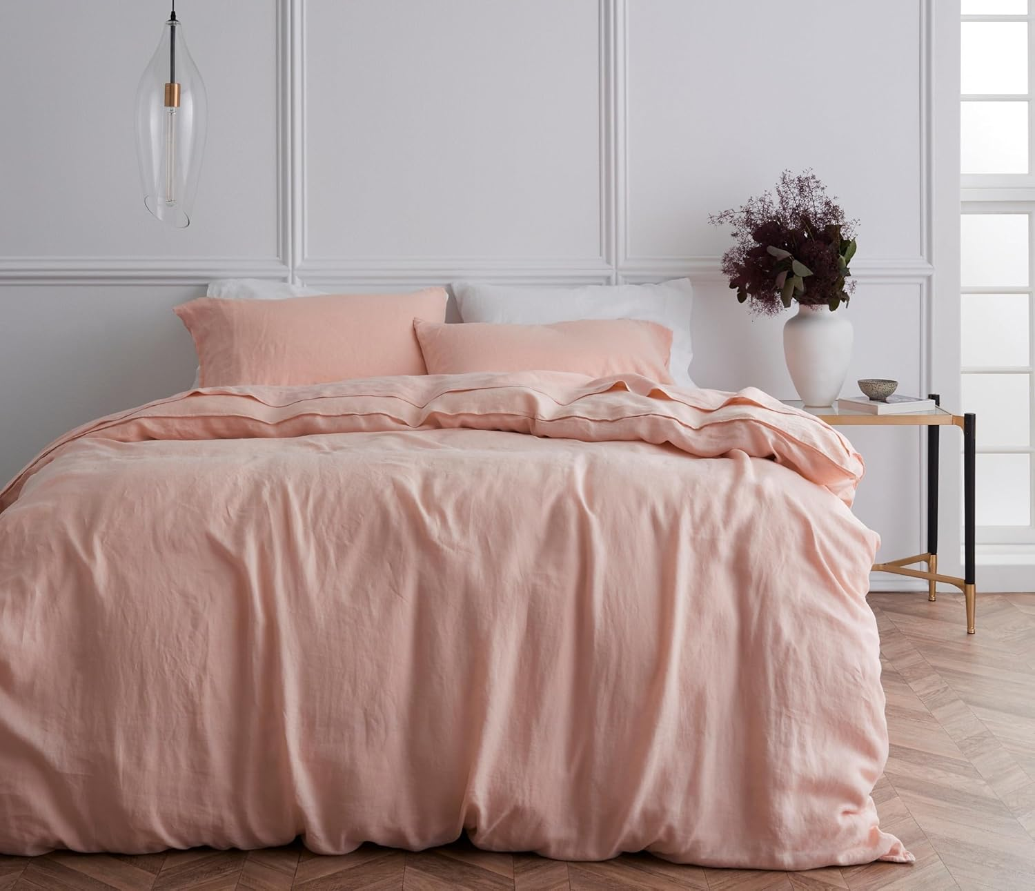 100% French Flax Linen Quilt Cover Set | Breathable, Durable, and Stonewashed for Ultimate Softness - Single in Soft Pink image number 4