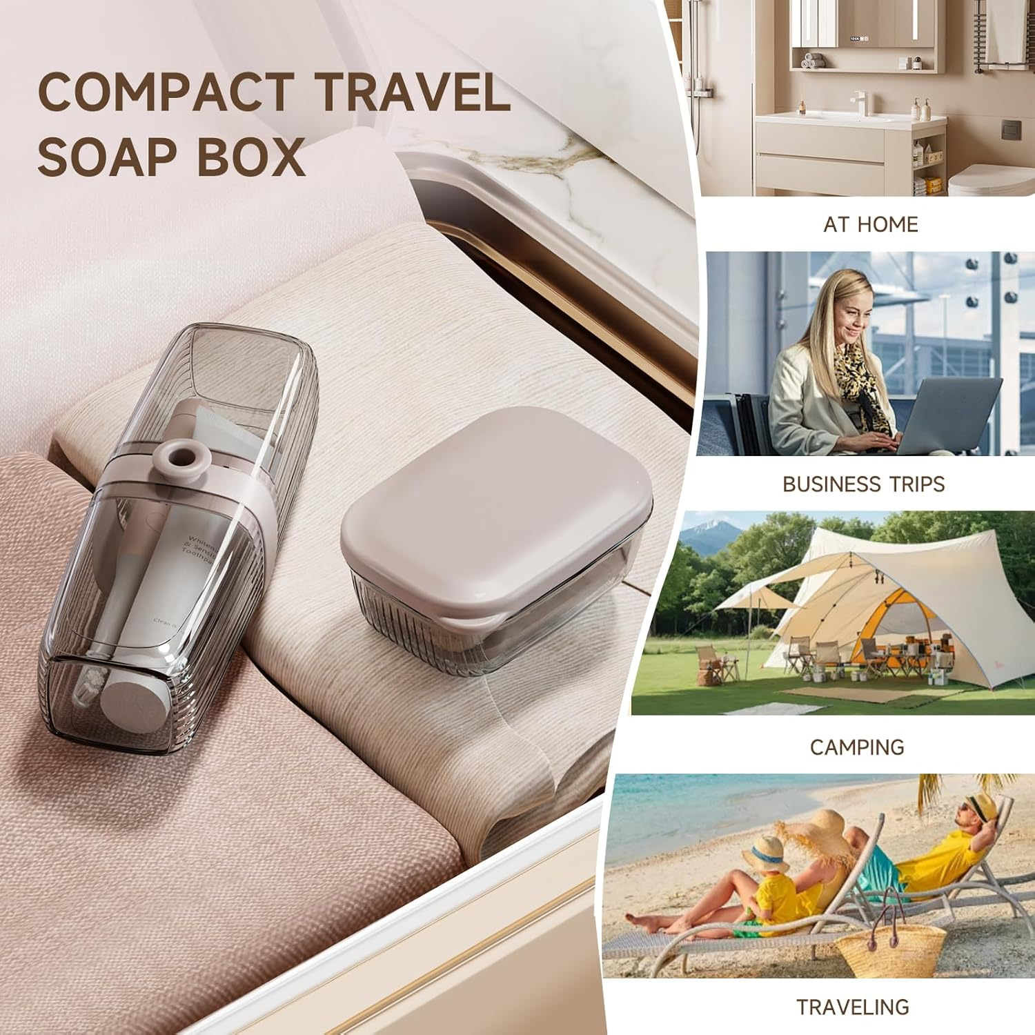 Topavatop Travel Soap Case, Leakproof Soap Box with Lid, Bar Soap Holder for Traveling, Portable Soap Box with Drainage Layer, Draining Soap Dishes for Gym, School, Camping, Trip - Beige - 1Pcs - Beige image number 4