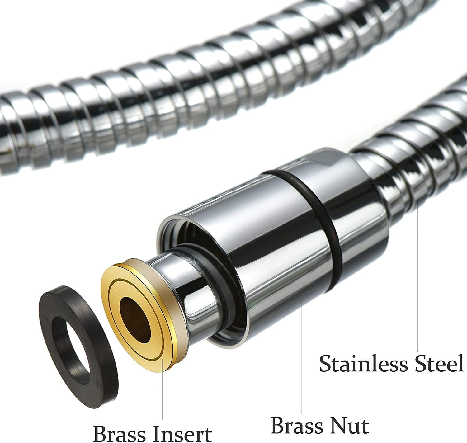 1.75 Meter Shower Hose,Double Lock Stainless Steel Replacement Handheld Shower Hose with Brass Fittings,Teflon Tape and Washers