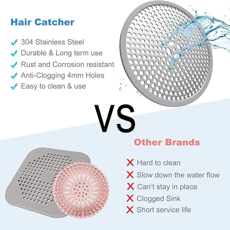 2 Pack Shower Drain Hair Catcher, Bathroom Drain Cover, Tub Drain Protector, Drain Strainer, Stainless Steel and Silicone image number 2