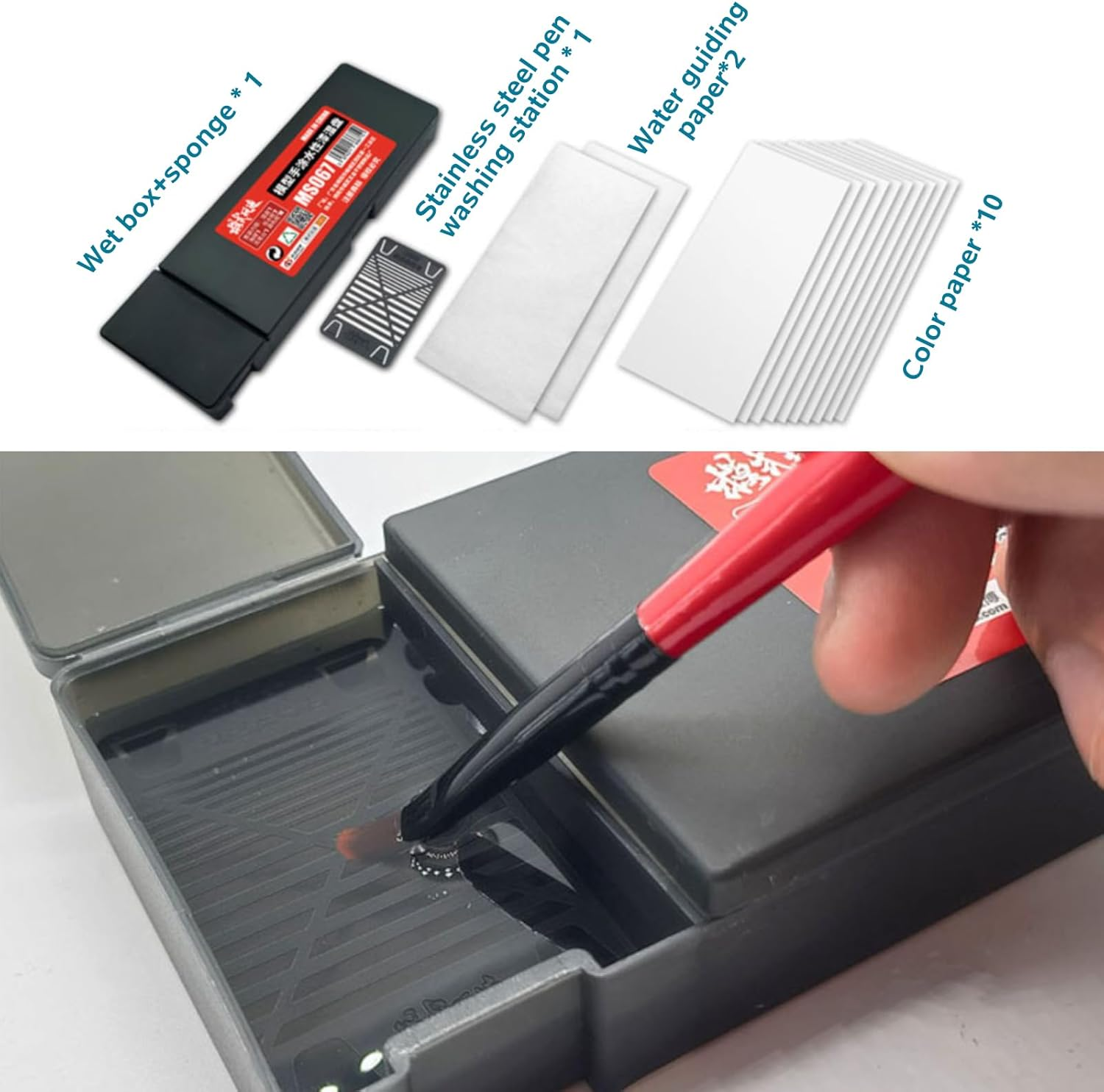 EWIS Wet Palette with Brush Cleaning Station,Portable Paint Palette for Acrylic Paints and Model Paint,Long-Lasting Moisture Locking Painting Pallette,Kids or Arts Crafts Painting Supplies(8.3&Prime;&zwnj;X2.8&Prime;) image number 5