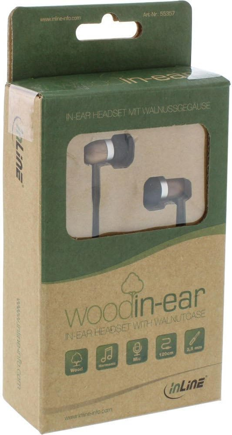 Inline 55357 WOODIN In-Ear Headset with Cable Microphone/Function Button Walnut image number 4