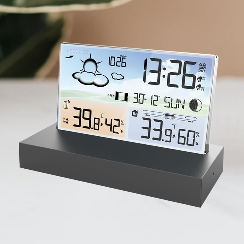 Color Screen Weather Station Barometer Moon Phase Electronics Desktop Thermometer Hygrometer Alarm Clock Wireless Sensor image number 1