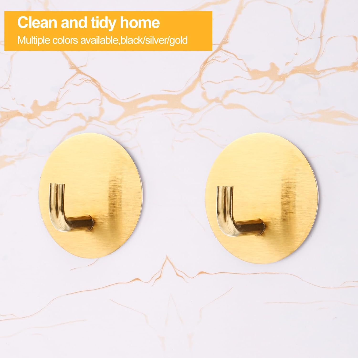 8Pcs Sticky Hooks, Stainless Steel Towel Hooks Adhesive Wall Hooks Waterproof Bathroom Hooks for Kitchen Bathroom Bedroom (Gold)