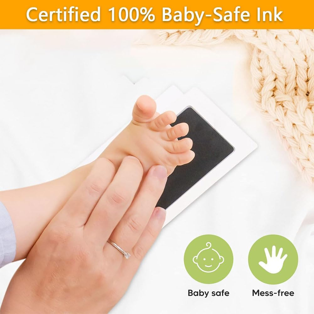 Baby Hand and Footprint Kit &ndash; Clean Touch No-Mess Ink Pad with Personalized Keepsake Frame for Newborn Boys & Girls &ndash; Nursery Decoration (White)