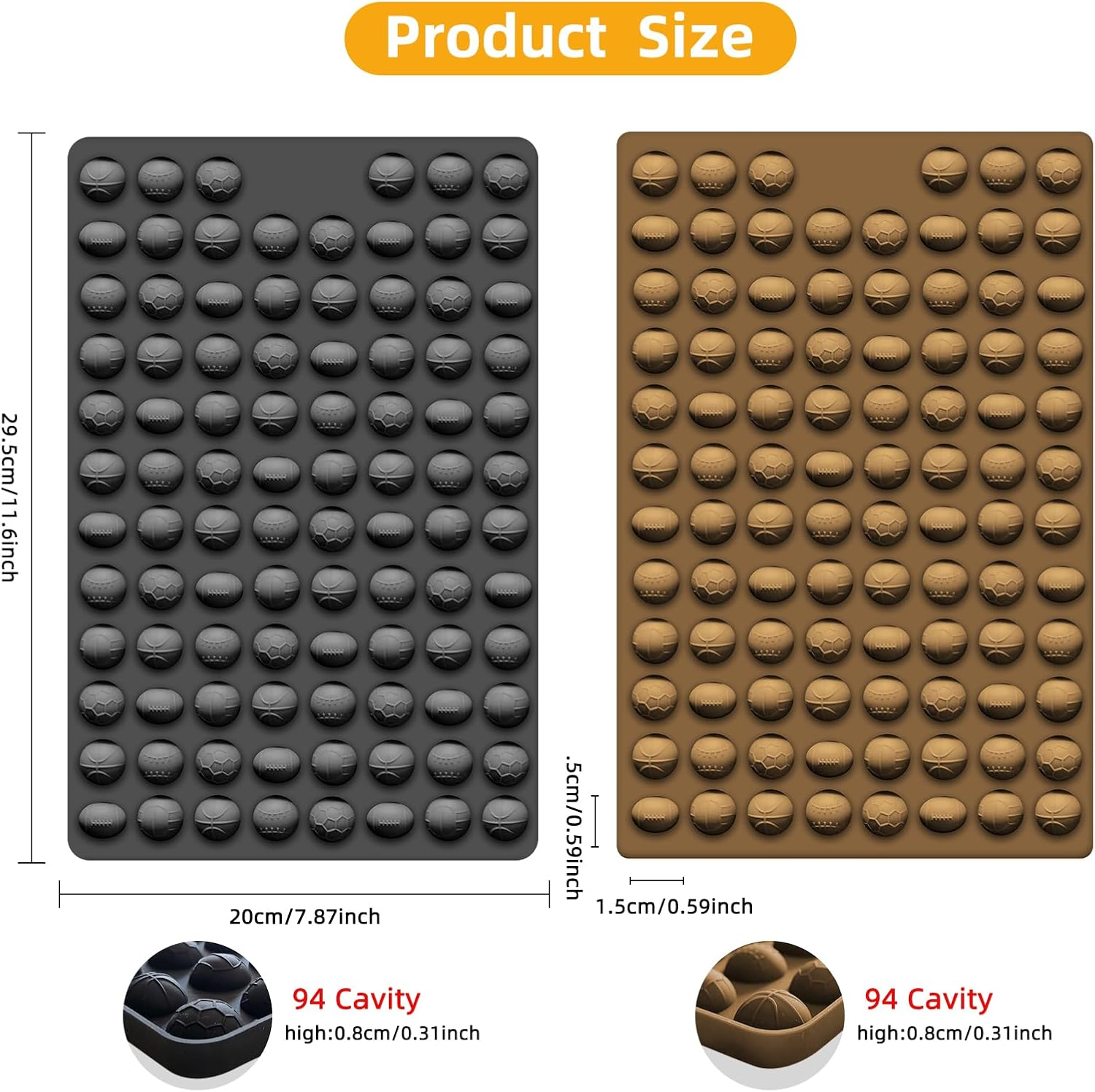 2 PCS Gummy Balls Candy Molds,Soccer Basketball Rugby Silicone Molds,188 Cavity Mini Silicone Mold for Chocolate, Fondant, Candy, Biscuits, Cookie, Jelly and Dog Training Commands Concept image number 4