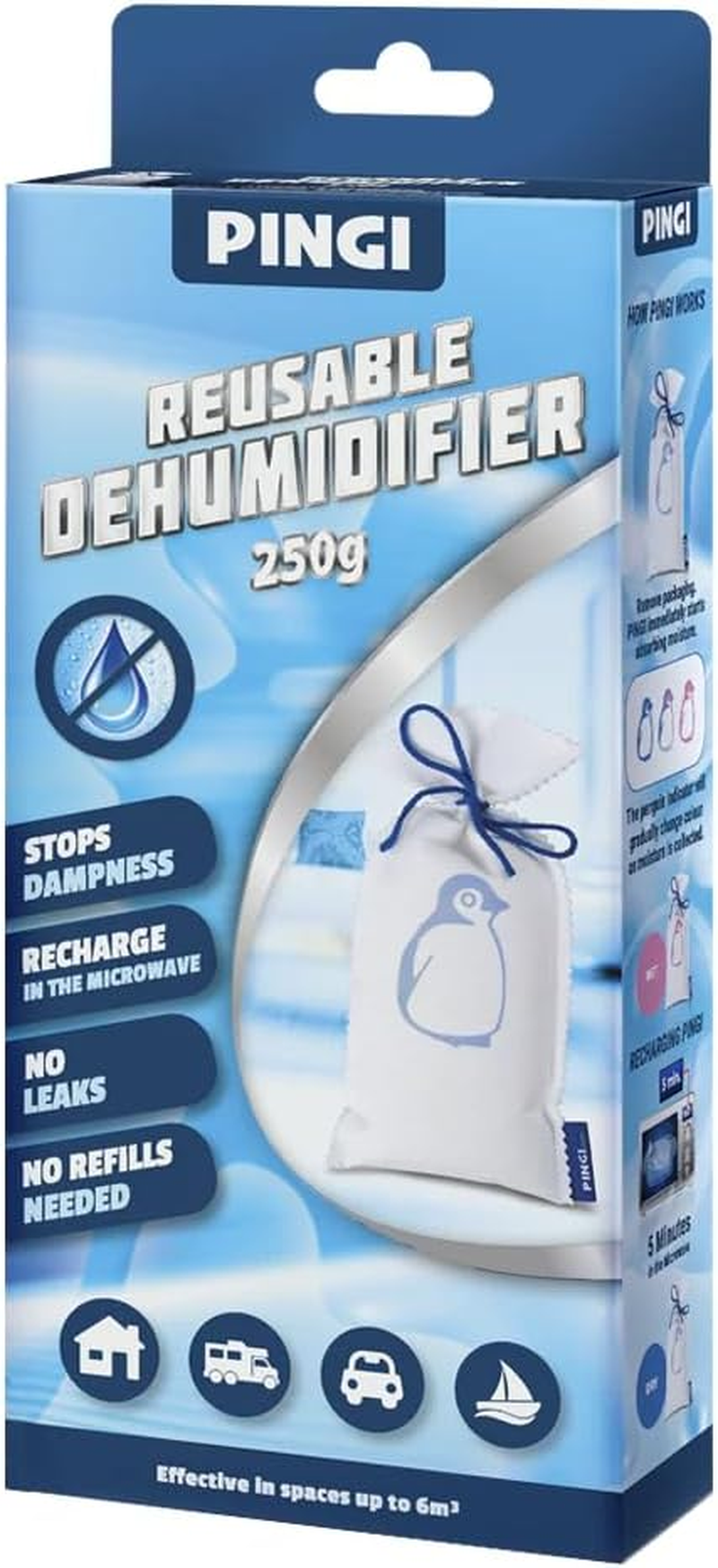 PINGI Microwavable Moisture Absorber Bag 250G | Absorbs Moisture, Damp, & Condensation on Windscreens & Damp Spaces | 100% Leakproof | Reusable Dehumidifier | Condensation Remover image number 4