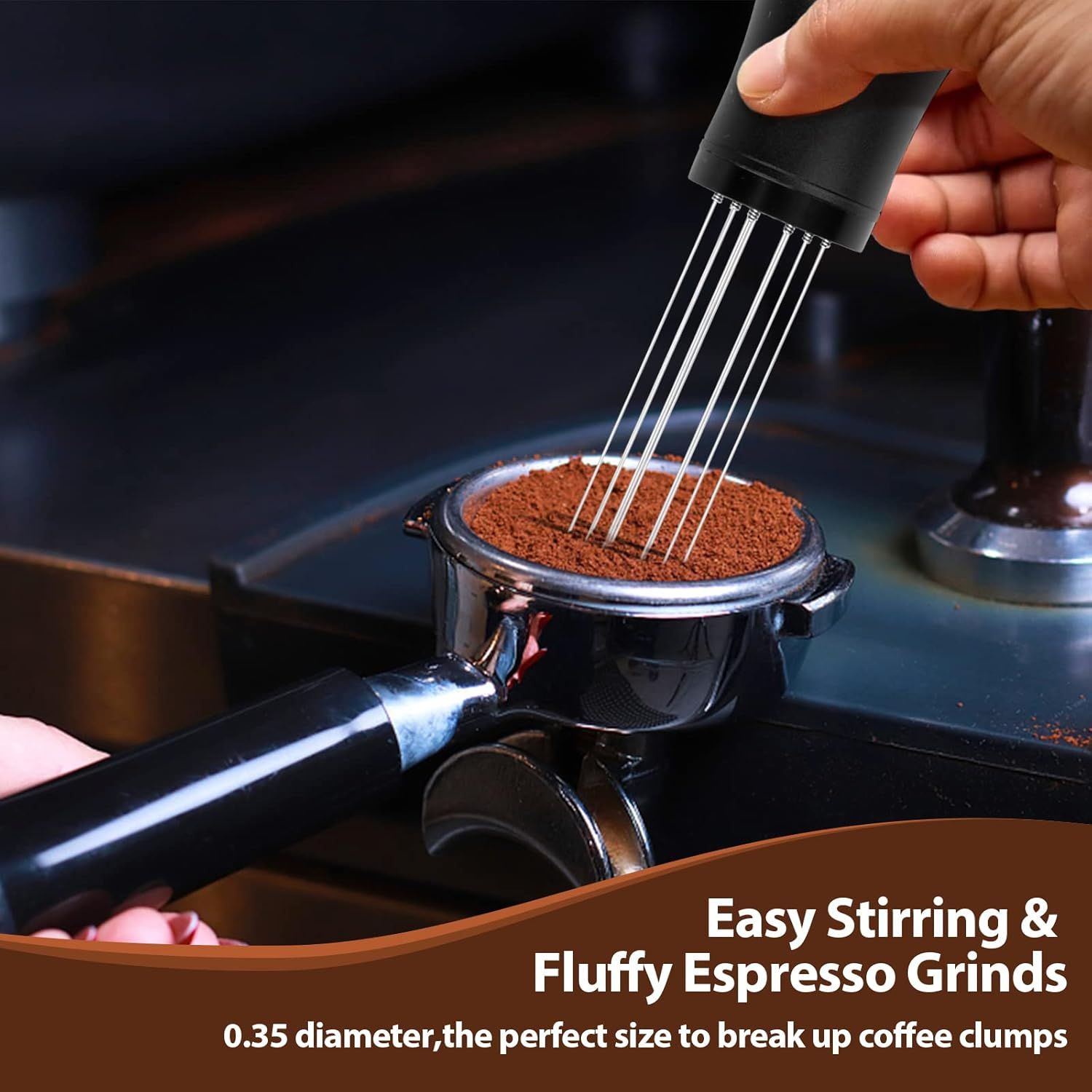 WDT Tool, Espresso Distribution Tools, 10 X 0.35Mm 304 Stainless Steel Needles Installed with 10 Extra Needles for Espresso Stirrer Replacement, Aluminum Alloy Handle with Stand&hellip; (Matte Black) - Matte Brown image number 7