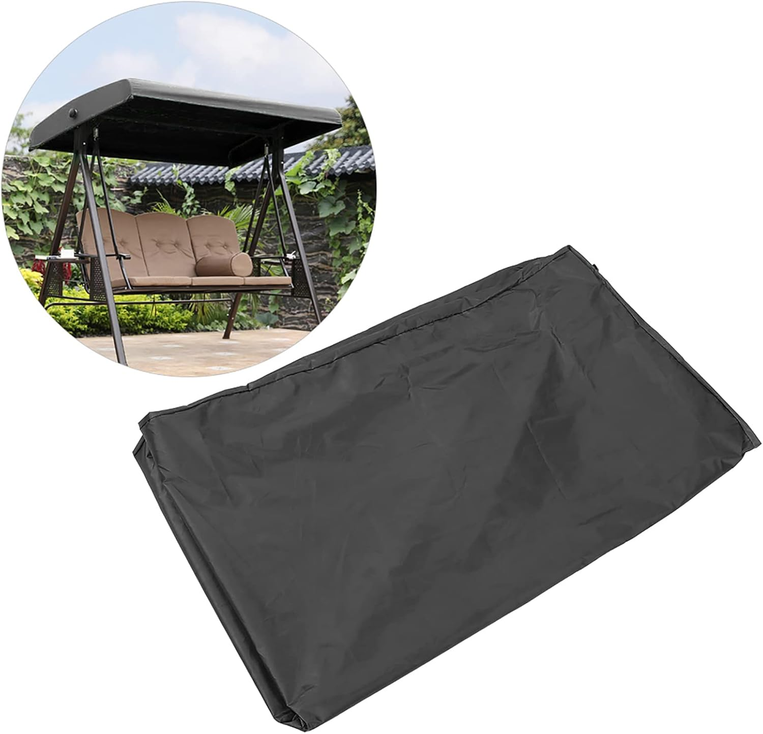 Garden Swing Canopy, Swings Chair Canopy Replacement Porch Top Sun Shade UV Resistant Awning Glider Windproof Hammock Roof Protection Replacements Poolside Balcony Backyard 75'' X 52''(Black) image number 1