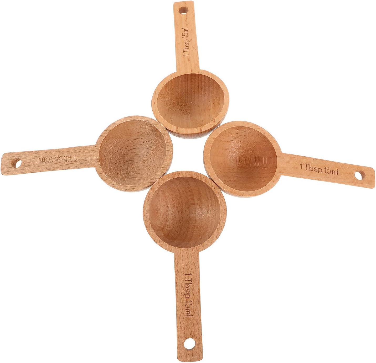 GALPADA 4Pcs Beech Wood Coffee Measuring Spoons 15Ml Wooden Coffee Scoops with Markings Small Measuring Spoons and Tea Kitchen Accessories image number 3