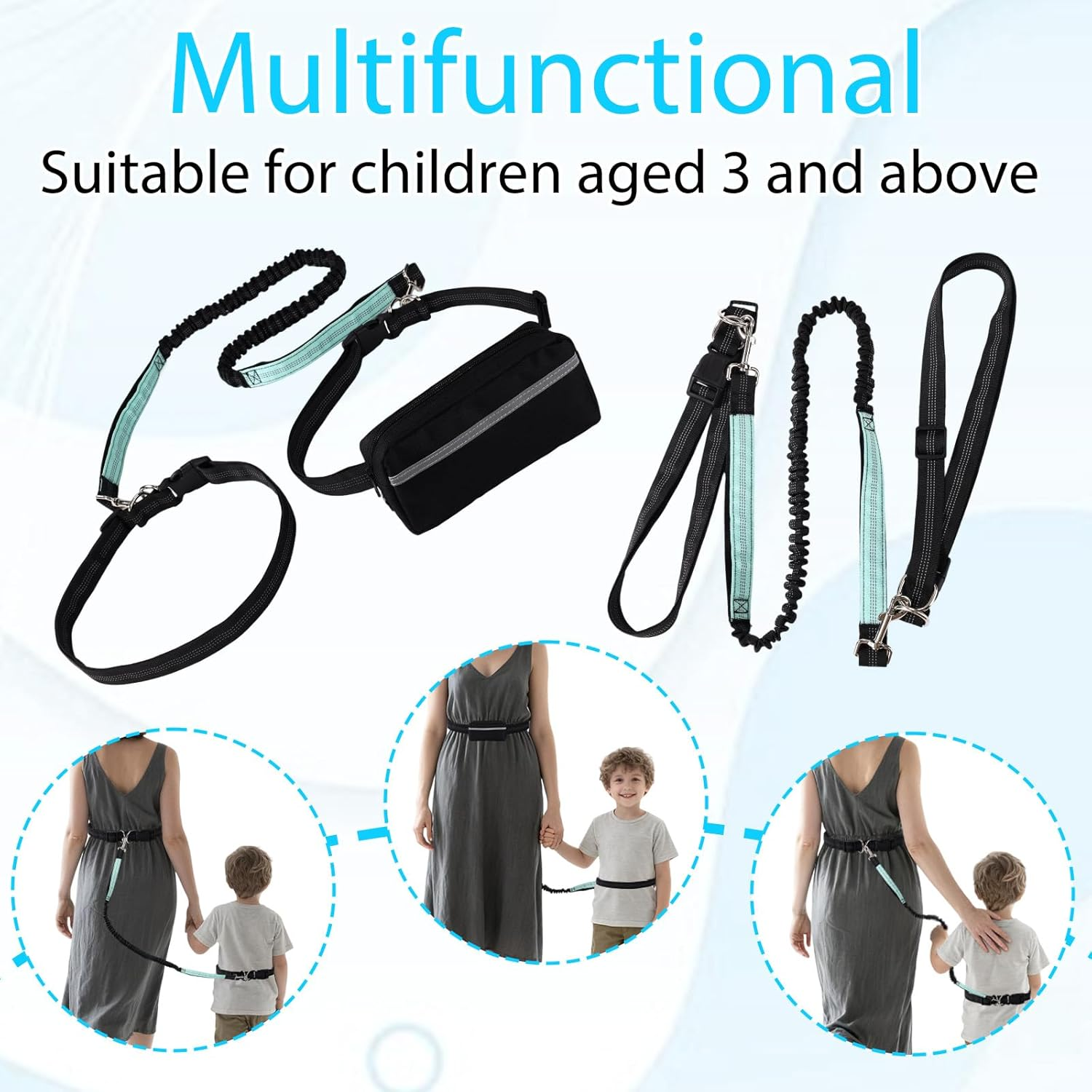 Sinbana Safety Waist Leash Harness for Kids, Hands-Free Safety Walking Harness with Reflective Waist Pocket Bag and Durable Bungee Secure Public Walking Accessory for Special Need Child image number 6