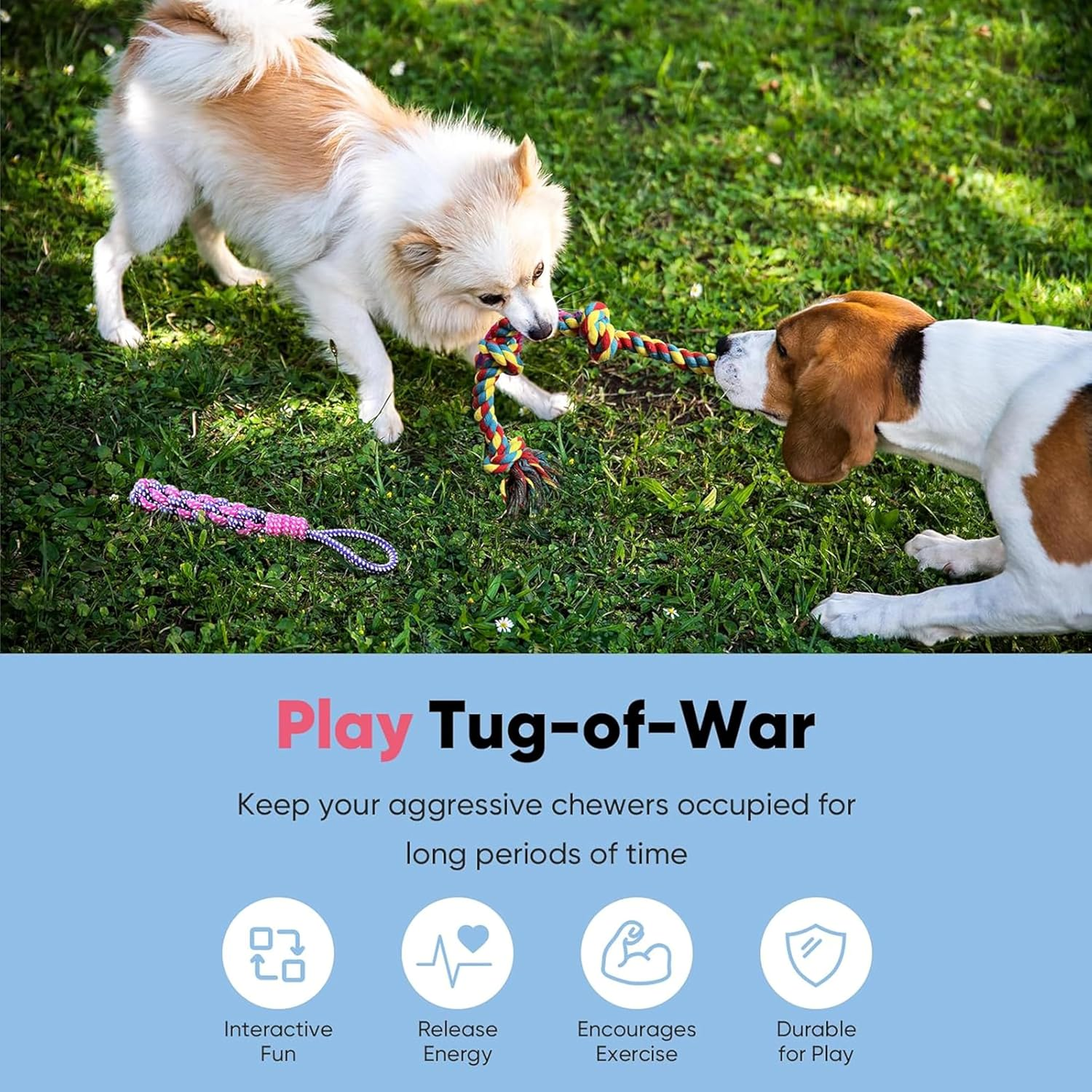 2 Pcs Dog Rope Toys for Small/Medium Dogs,Dog Toys Set for Aggressive Chewers,Interactive Teething Chew Tug Toy,War Rope Dog Toy,Interactive Dog Rope Toy for Teeth Cleaning image number 3