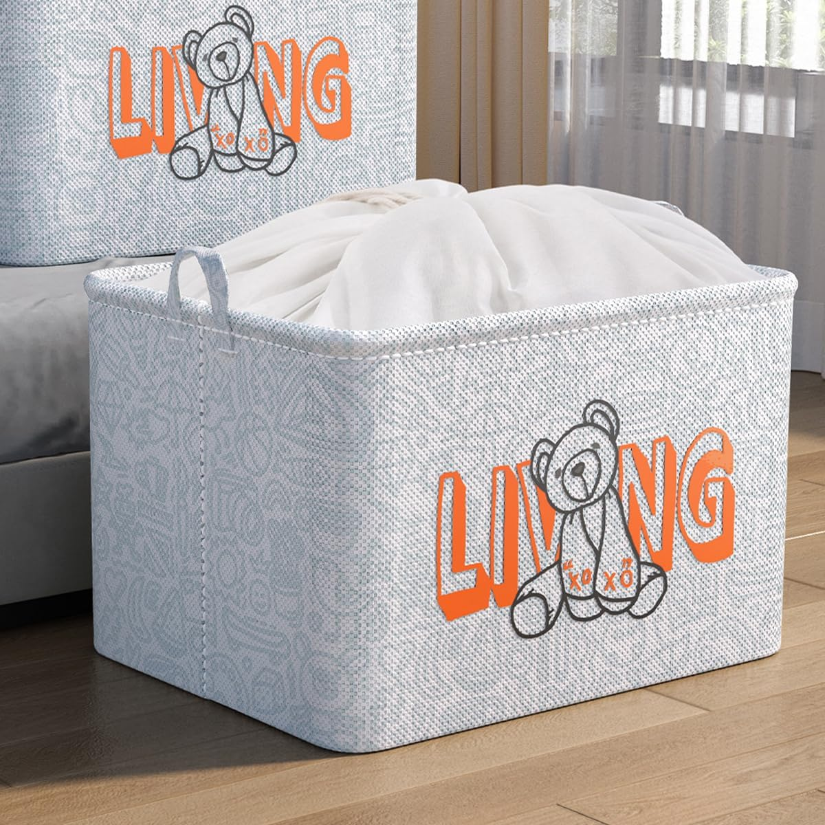 AIMALL Clothes Storage Box with Drawstring Closure Large Wardrobe Organiser for Clothes, Toys, and Sundries, Collapsible with Soft Handles image number 1