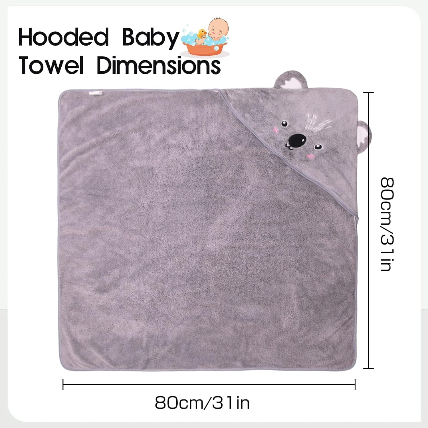 Baby Towels with Hood Ultra Soft Hooded Baby Towels Newborn, Unique Animal Design Baby Bath Towel for Boy and Girl, Koala, 80.00 X 80.00 Cms image number 1
