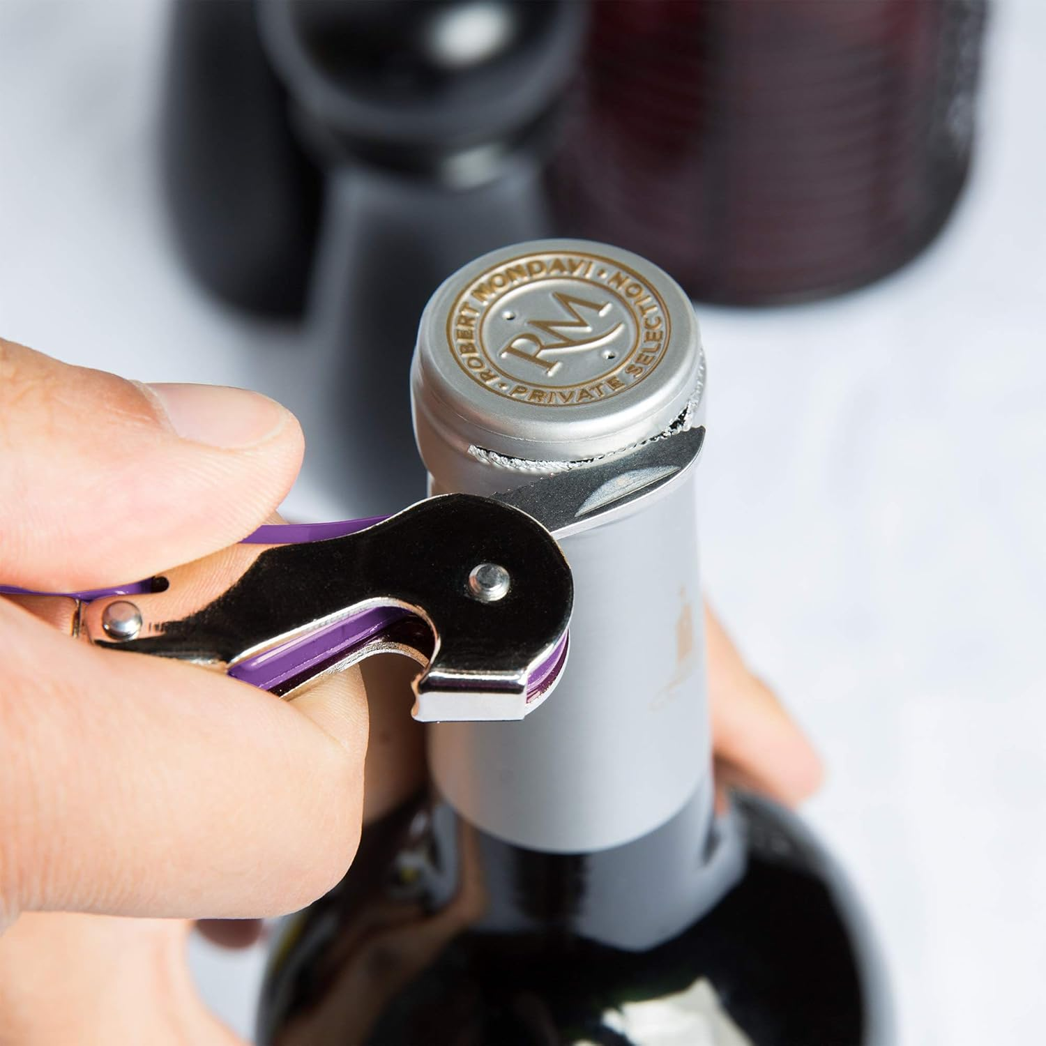 Pulltap'S Double-Hinged Waiters Corkscrew, Wine Opener and Foil Cutter, Beer Bottle Opener, Purple image number 3