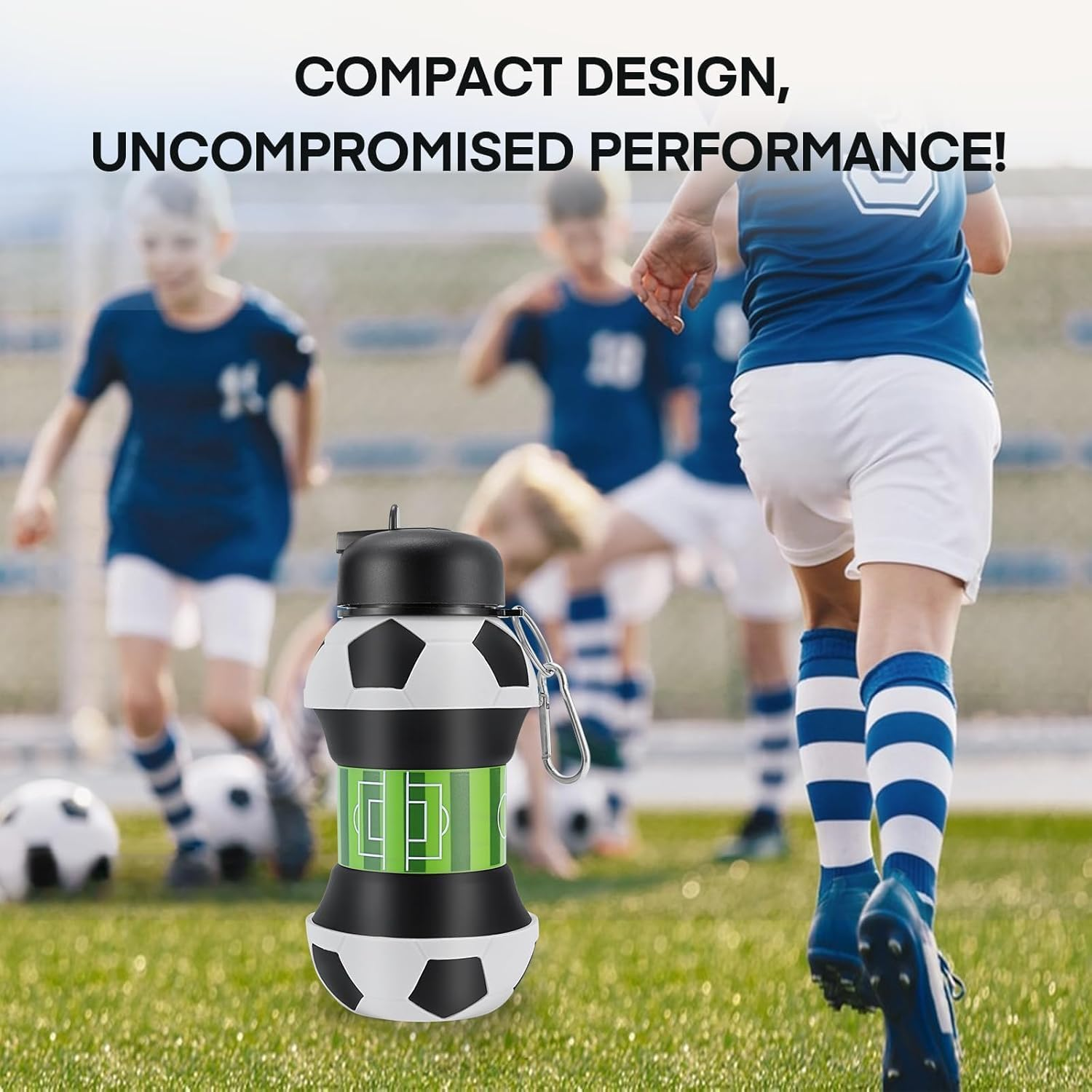 Wzenclave Sports Collapsible Water Bottle 550Ml/18.6Oz Ball Shaped Drinking Cup Foldable BPA Free Leakproof Lightweight Jug Portable Football anti Drop and Leak Proof Outdoor Sports Water Cup image number 4