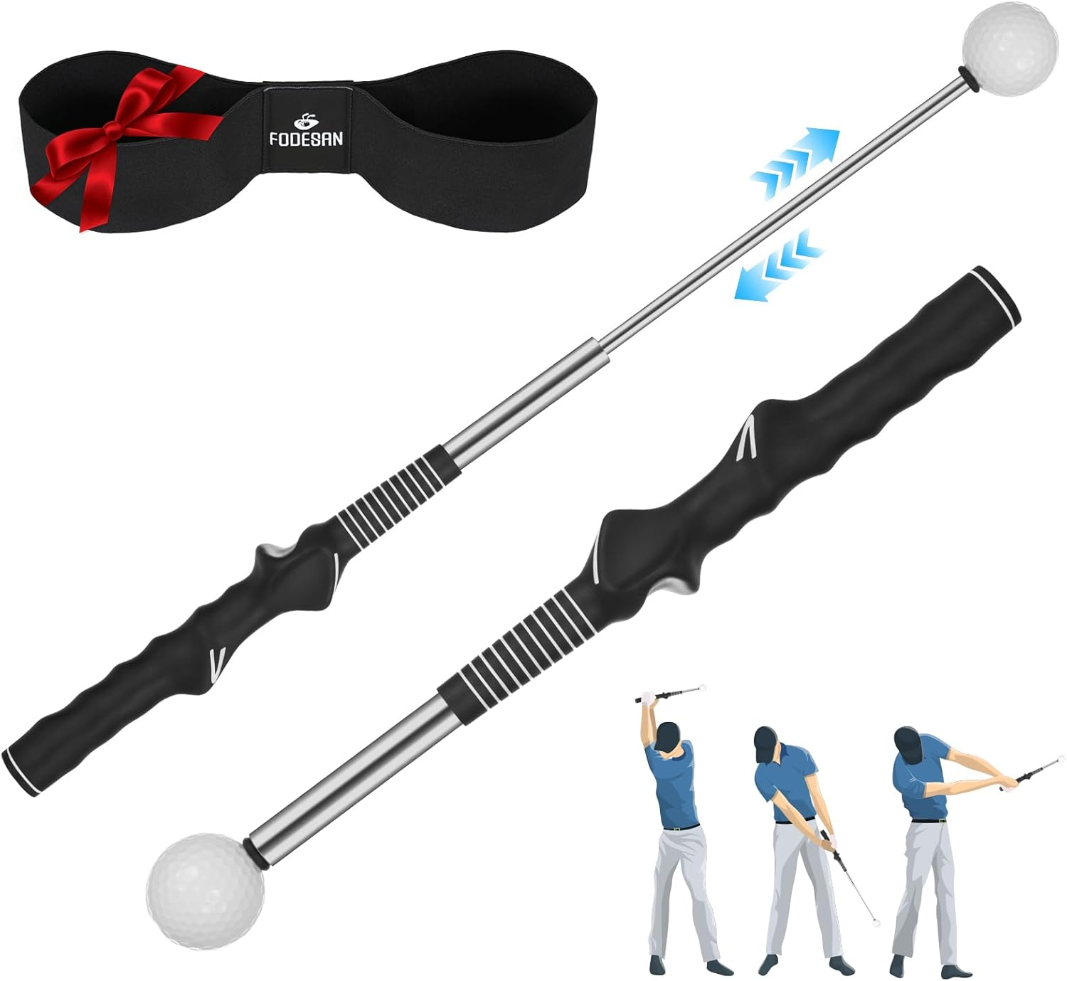 Retractable Golf Swing Training Aid: Golf Swing Trainer for Warm-Up, Non-Slip Golf Grip Trainer for Right Hand, Strength & Tempo Training for Indoor & Outdoor Practice (Black) image number 6